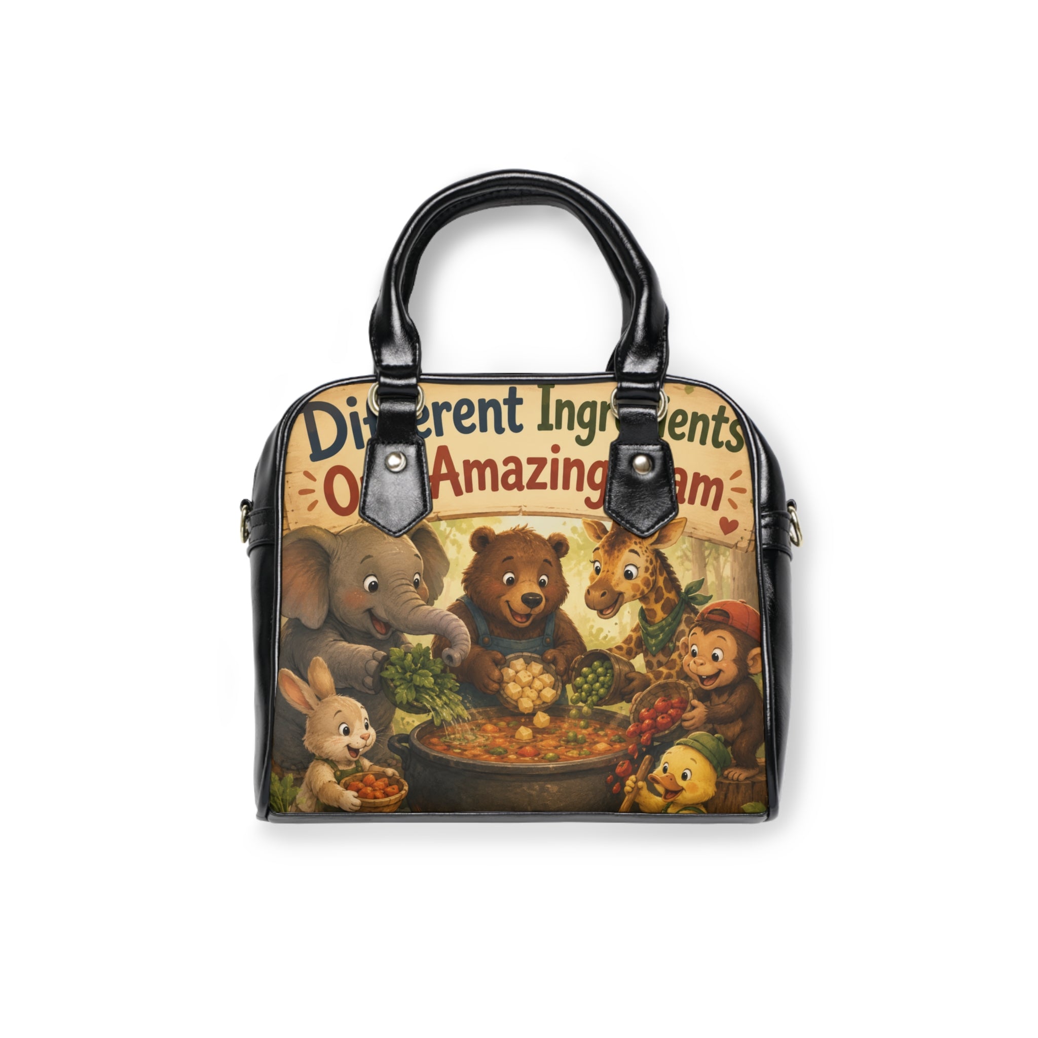 Shoulder Handbag — Vintage Woodland Animal Soup Illustration Tote