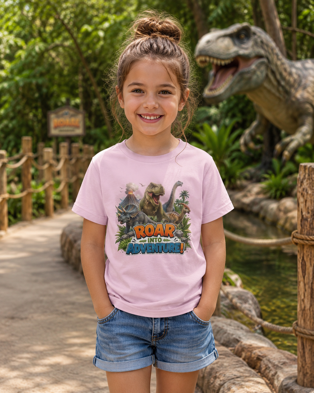 Kids Dinosaur Tee - "Roar Into Adventure" Graphic Shirt for Boys & Girls