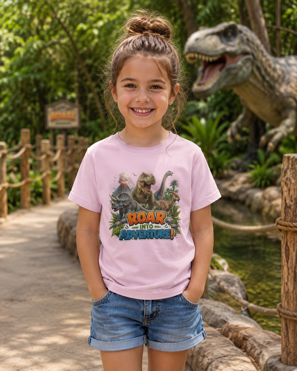 Kids Dinosaur Tee - "Roar Into Adventure" Graphic Shirt for Boys & Girls