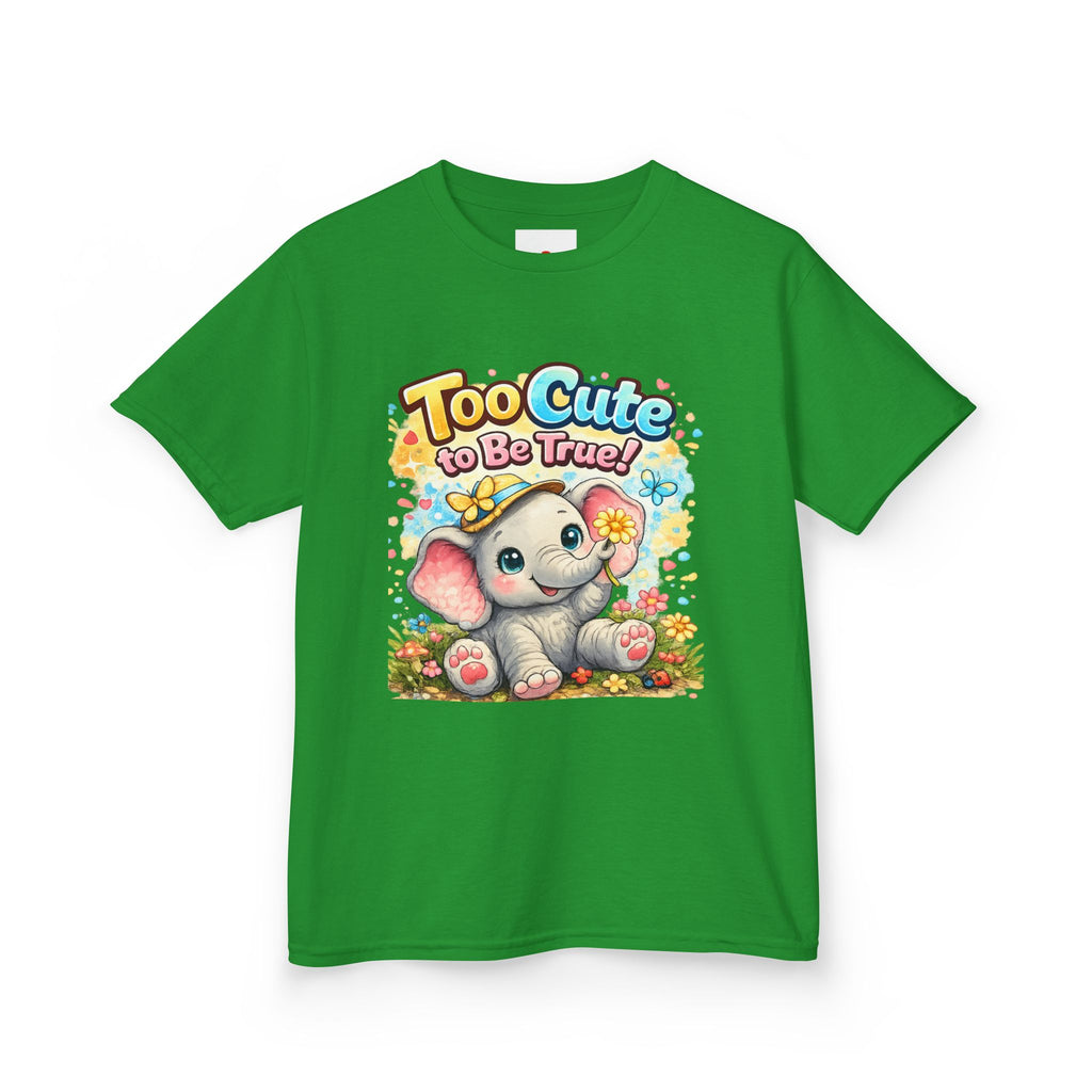 Kids Tee — "Too Cute to Be True" Elephant Graphic