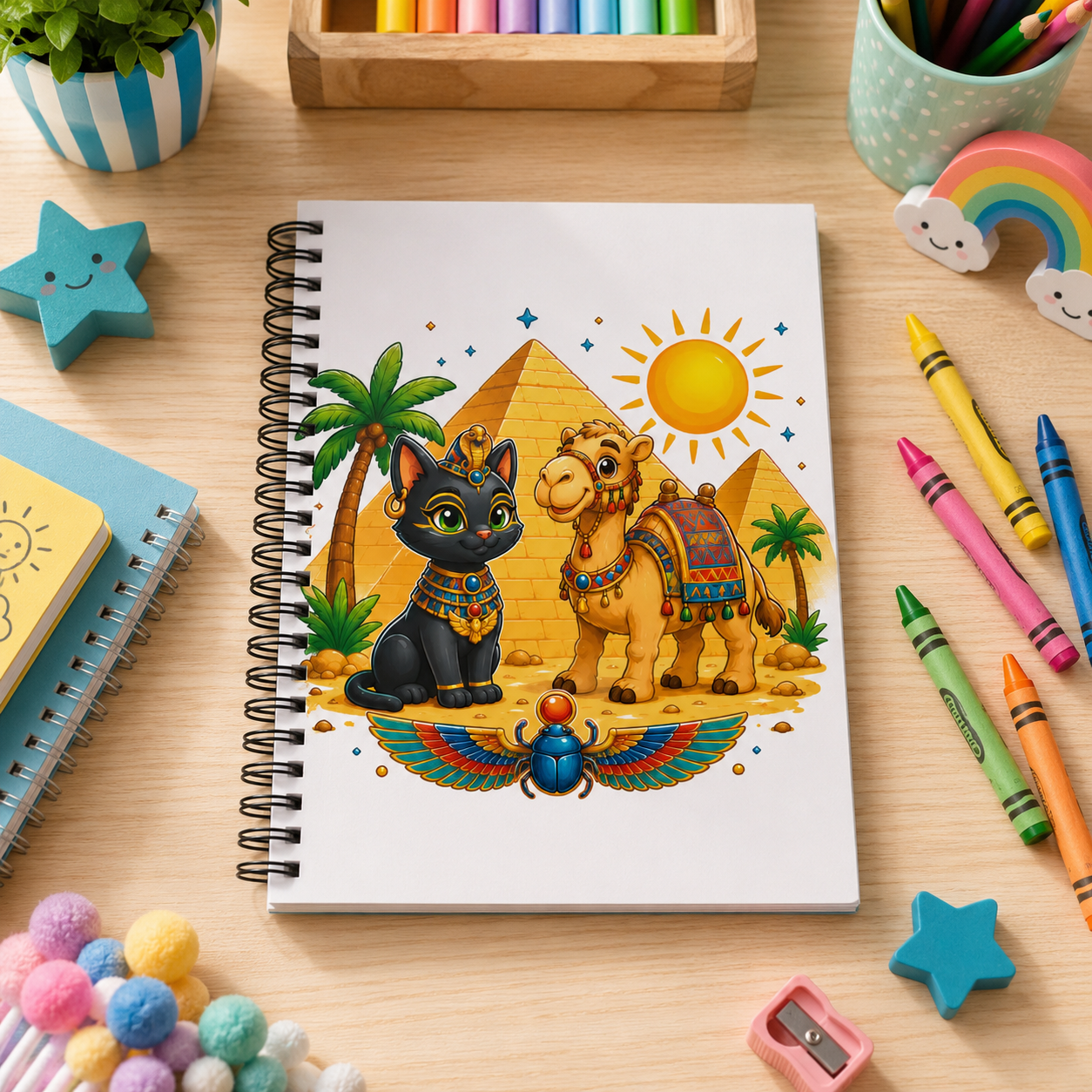 Egyptian Cat and Camel Spiral Notebook | Ruled Journal