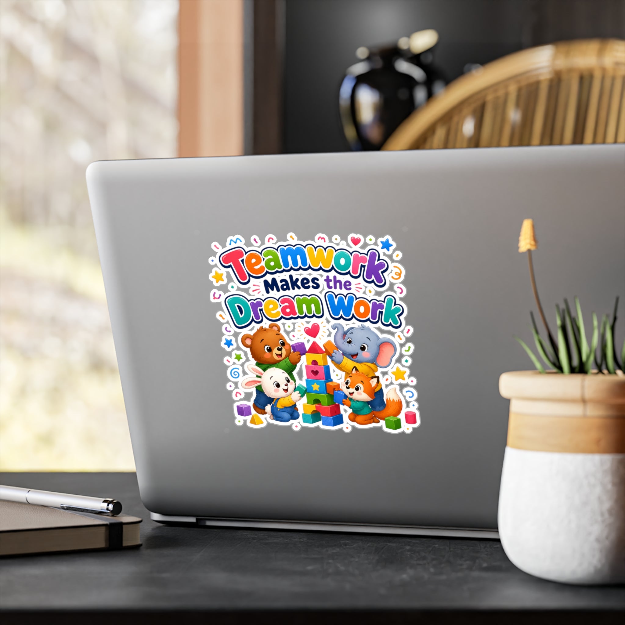 Teamwork Makes the Dream Work Sticker - Cute Kids Animal Vinyl Decal