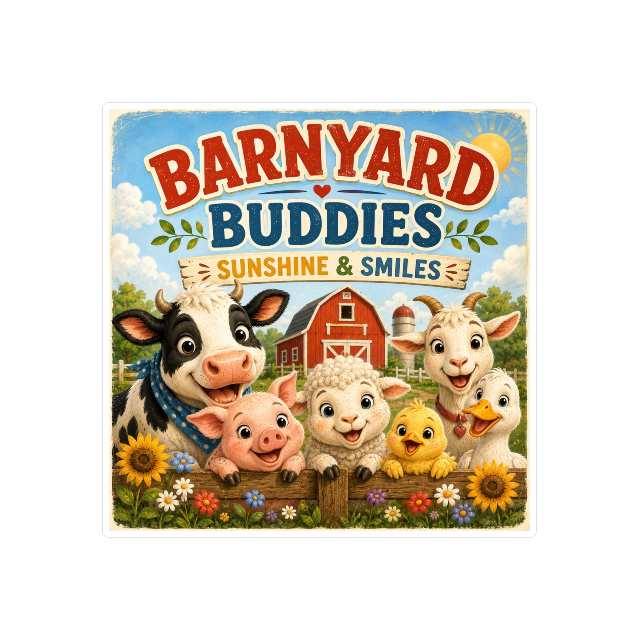 Barnyard Buddies Vinyl Sticker — 'Sunshine & Smiles' Cute Farm Animal Decal