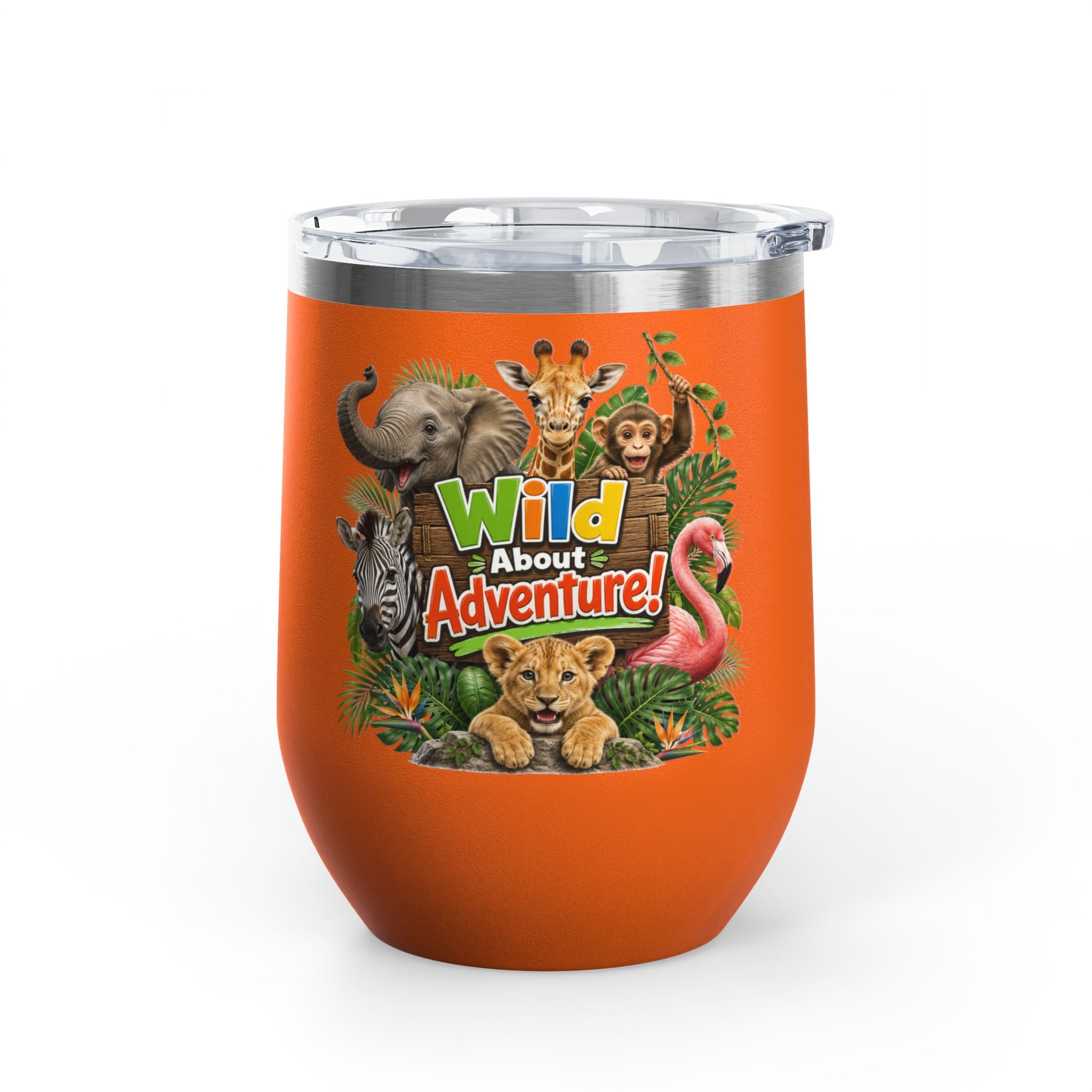 12oz Tumbler — "Wild About Adventure!" Safari Animal Travel Cup