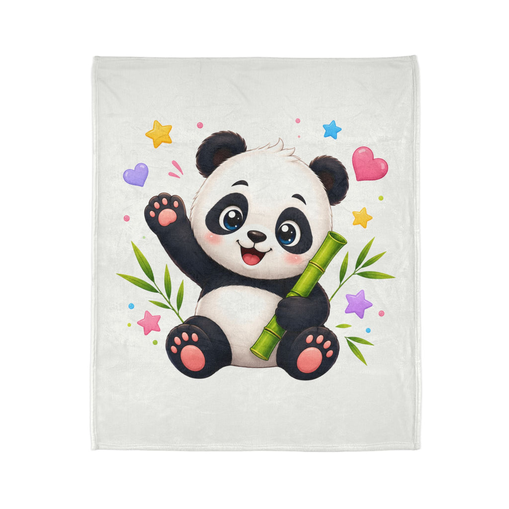 Cute Panda Baby Blanket — Soft Polyester Throw with Bamboo & Hearts Design