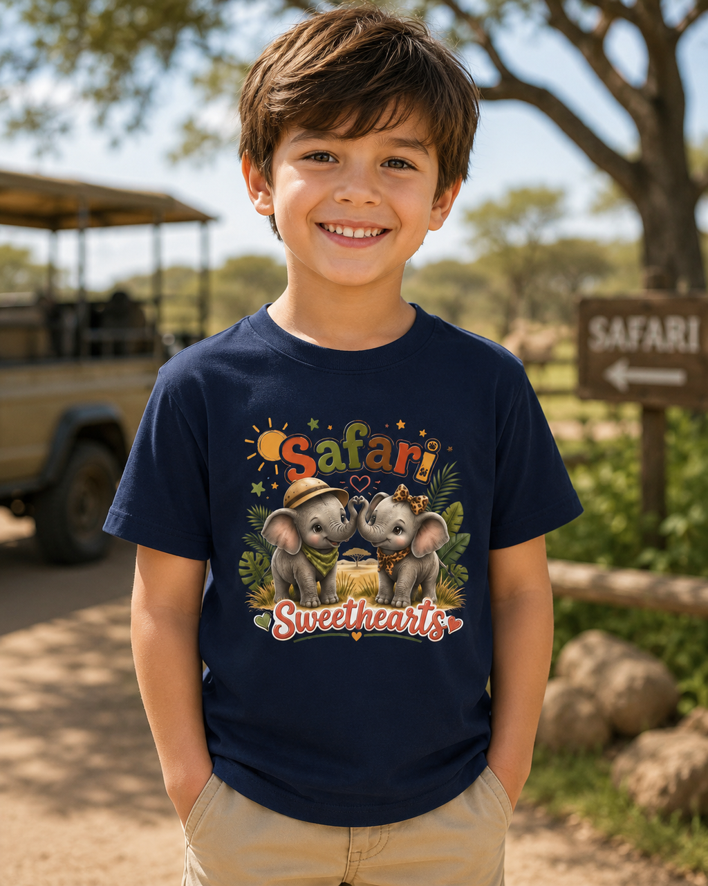 Kids Safari Sweethearts Tee — Cute Elephant Jungle Graphic T-Shirt