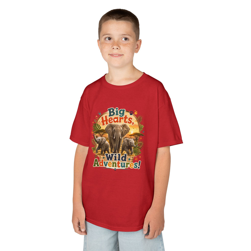 Kids T-Shirt — “Big Hearts, Wild Adventures!” Elephant Safari Shirt for Kids, Cute Animal Adventure Tee