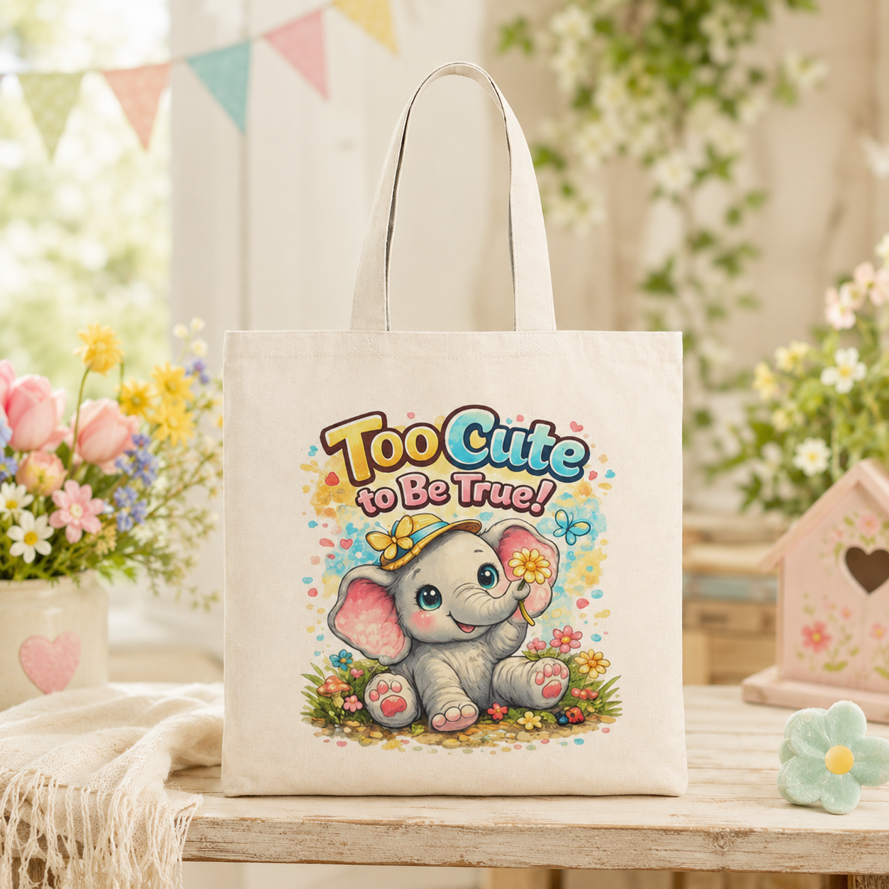 Cute Baby Elephant Tote Bag - "Too Cute to Be True!" Organic Cotton Shopper