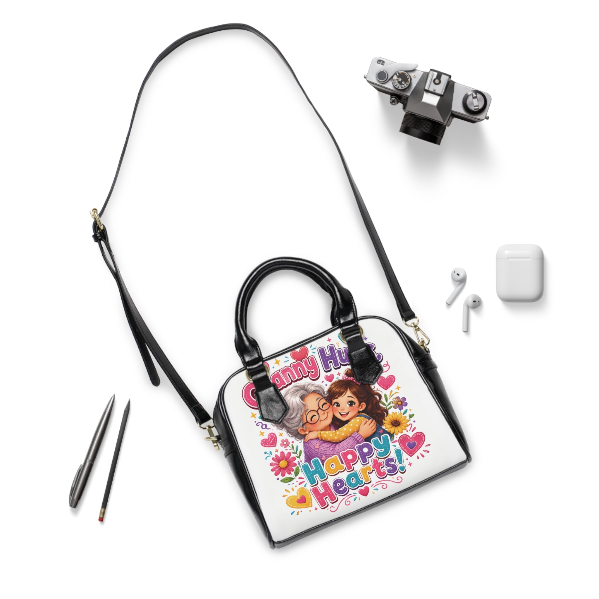 Granny Hugs Happy Hearts Shoulder Handbag | Grandma Daughter Illustration