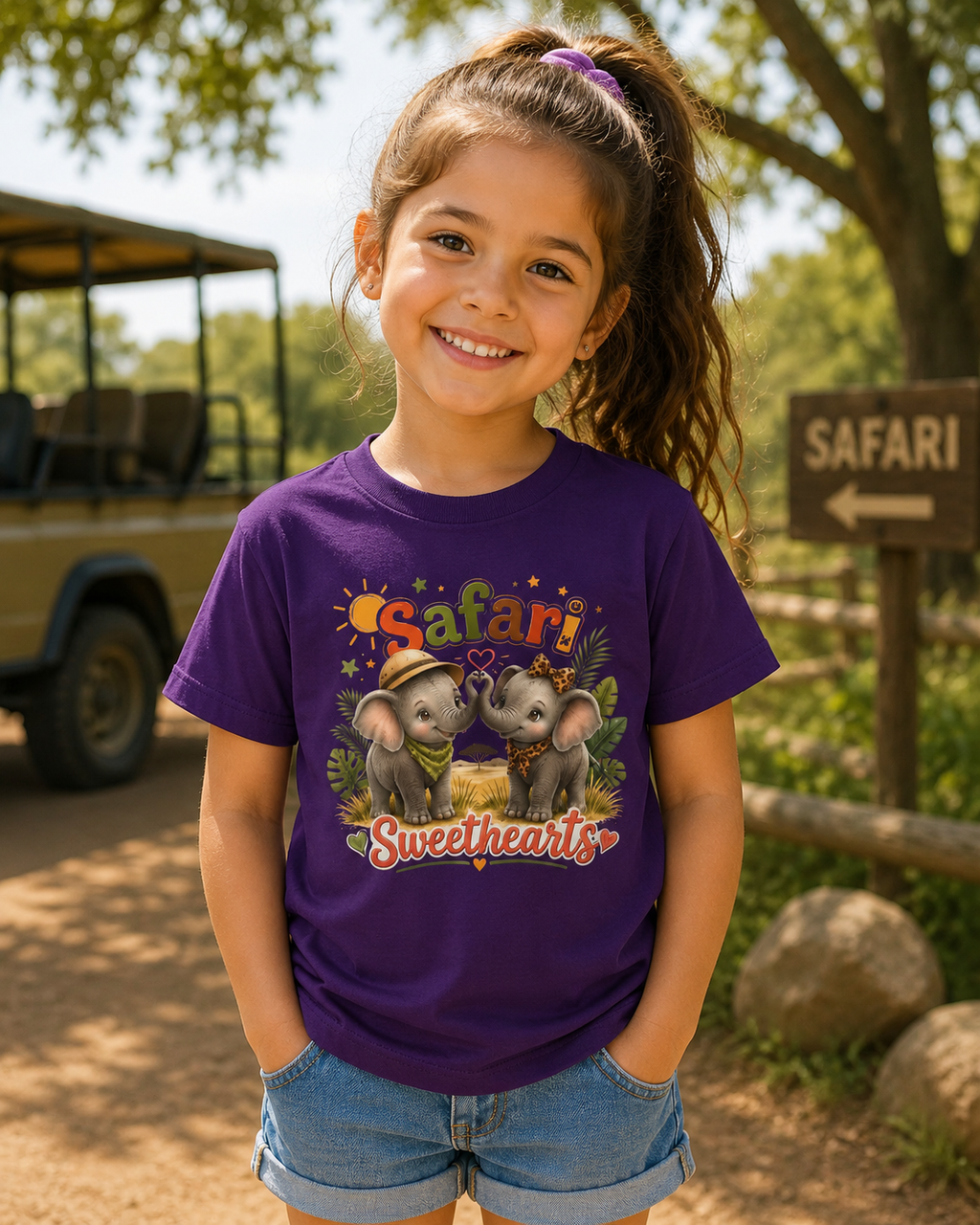 Kids Safari Sweethearts Tee — Cute Elephant Jungle Graphic T-Shirt