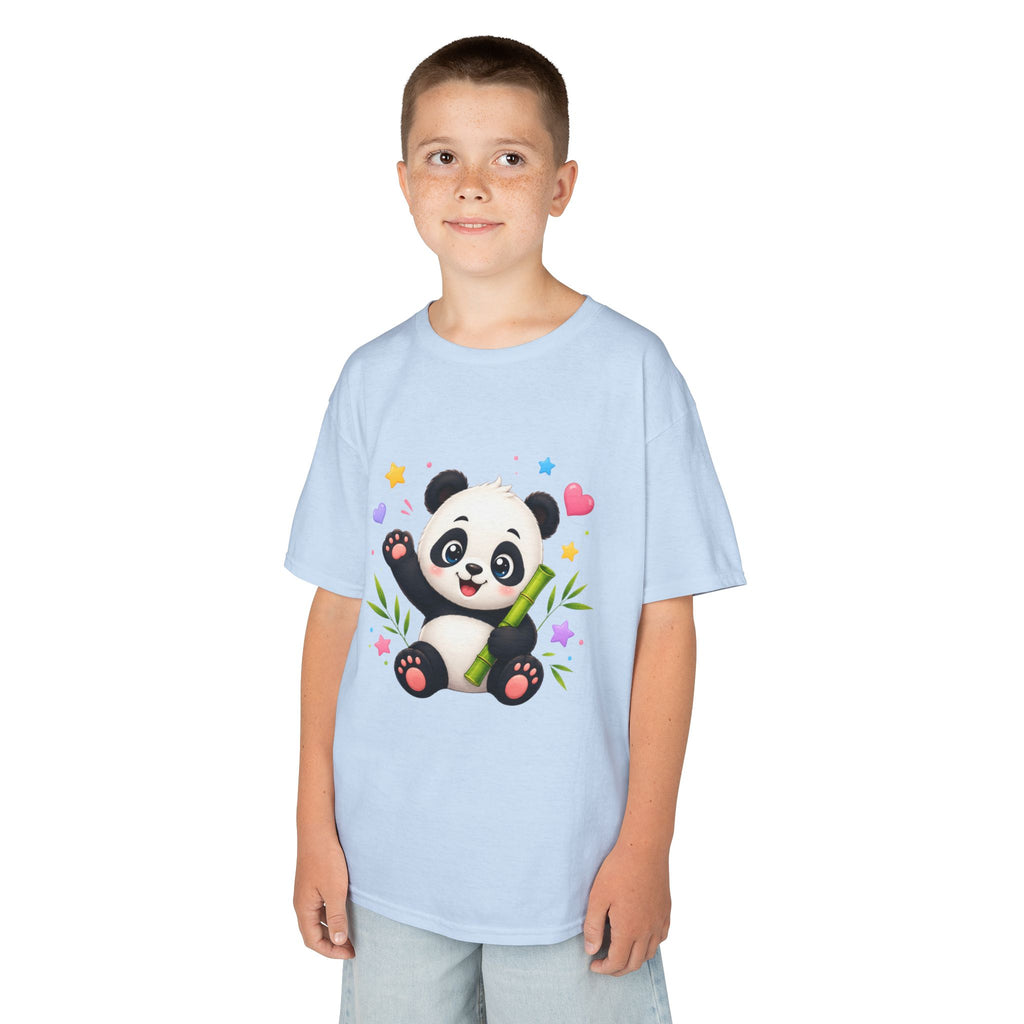 Cute Panda Kids T‑Shirt — Smiling Baby Panda with Hearts & Bamboo