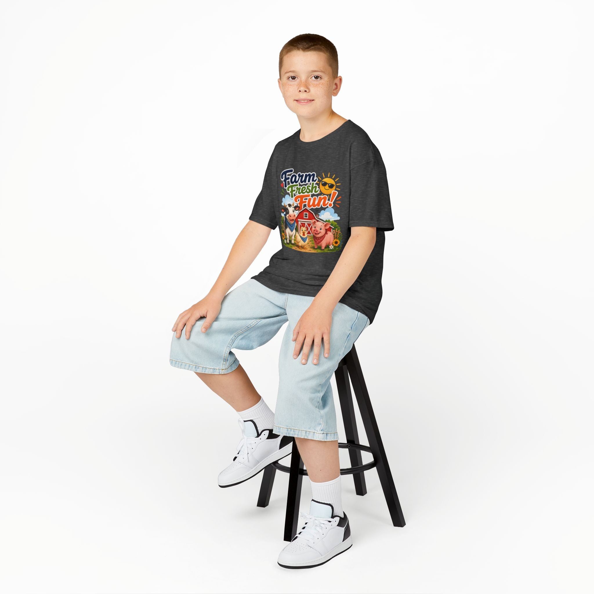 Kids Farm T-Shirt — "Farm Fresh Fun!" Cute Cow & Pig Toddler Tee