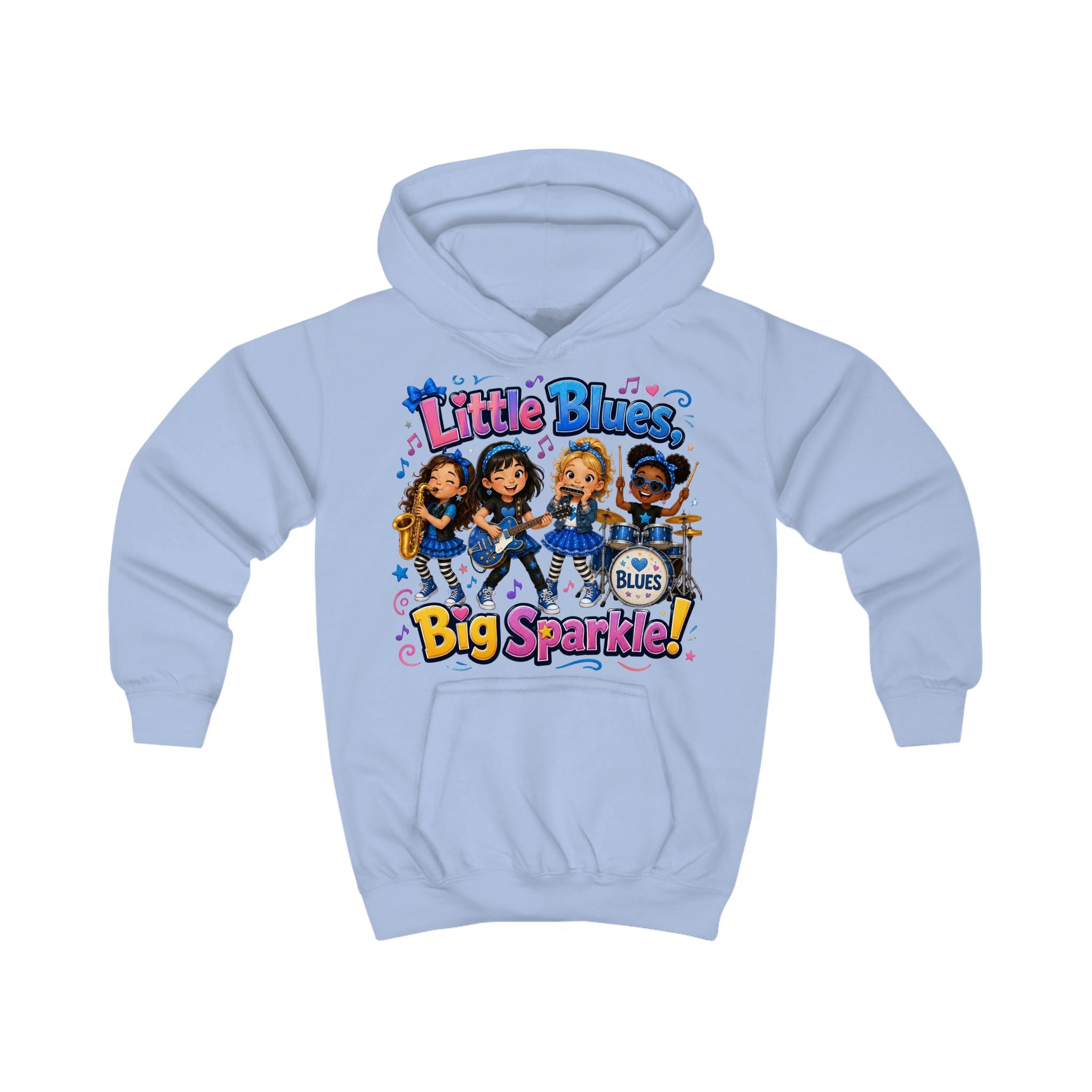 Little Blues Big Sparkle Kids Hoodie — Cute Girls Band Music Pullover