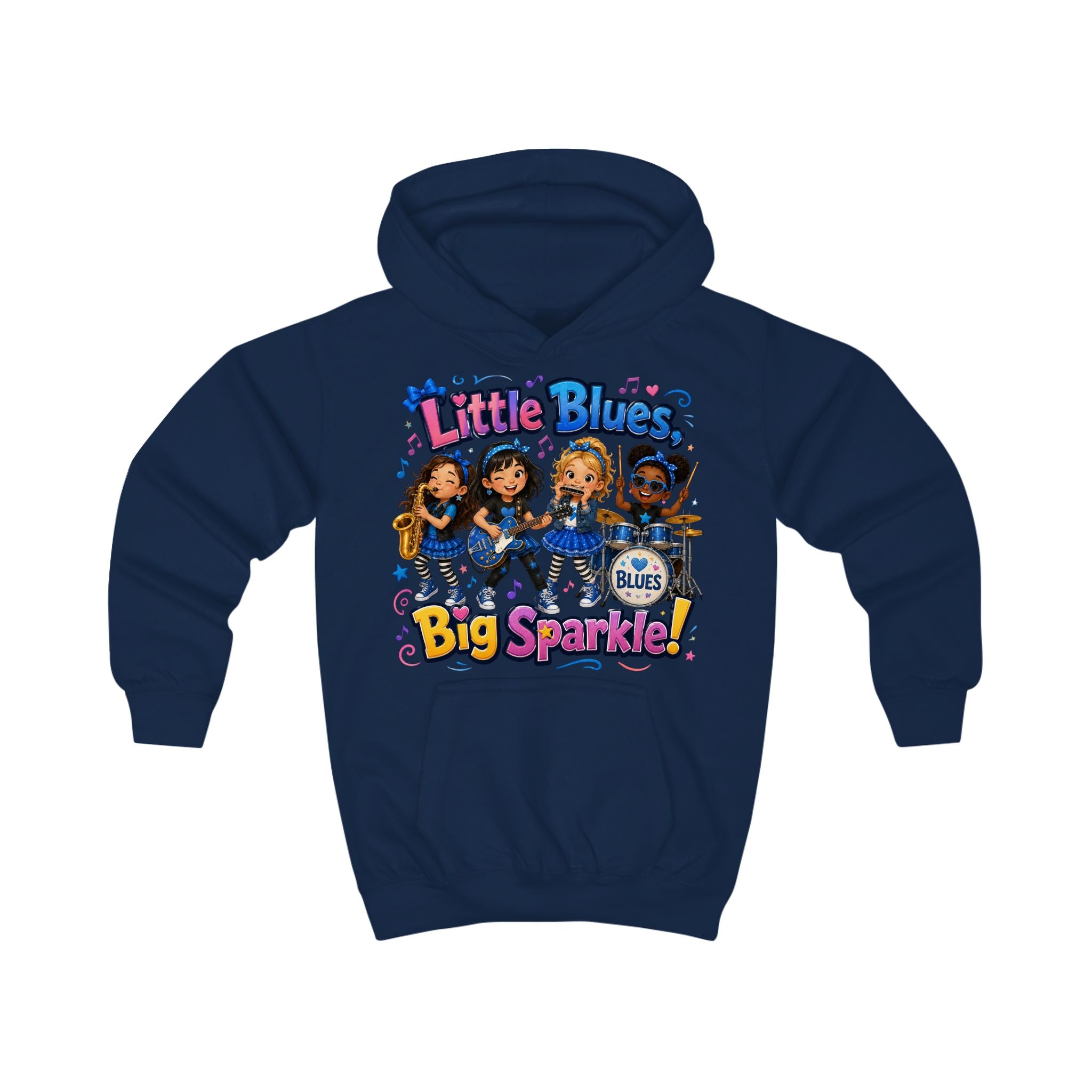 Little Blues Big Sparkle Kids Hoodie — Cute Girls Band Music Pullover