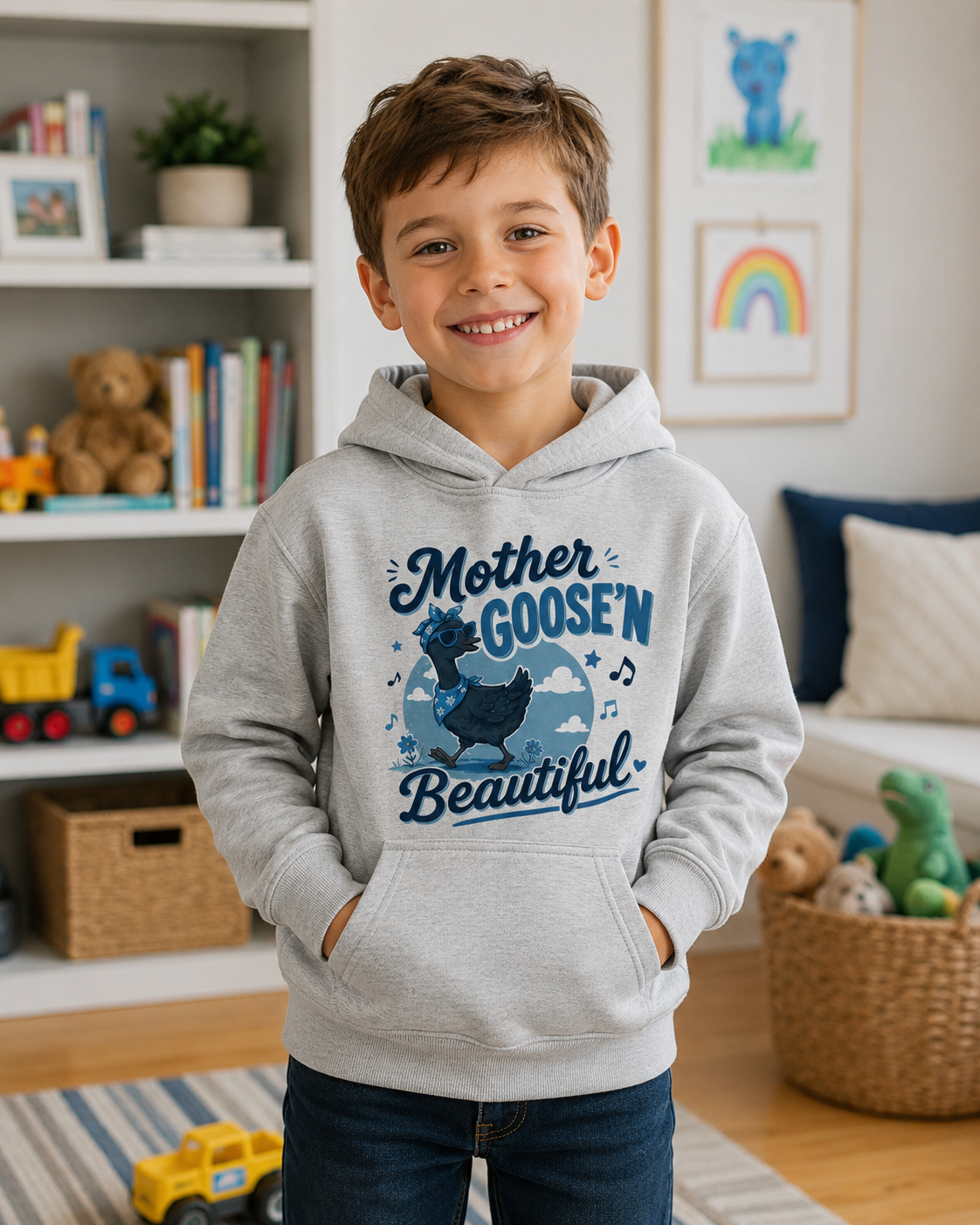 Kids Hoodie - "Mother Goose'n Beautiful" Cute Nursery Rhyme Goose Graphic