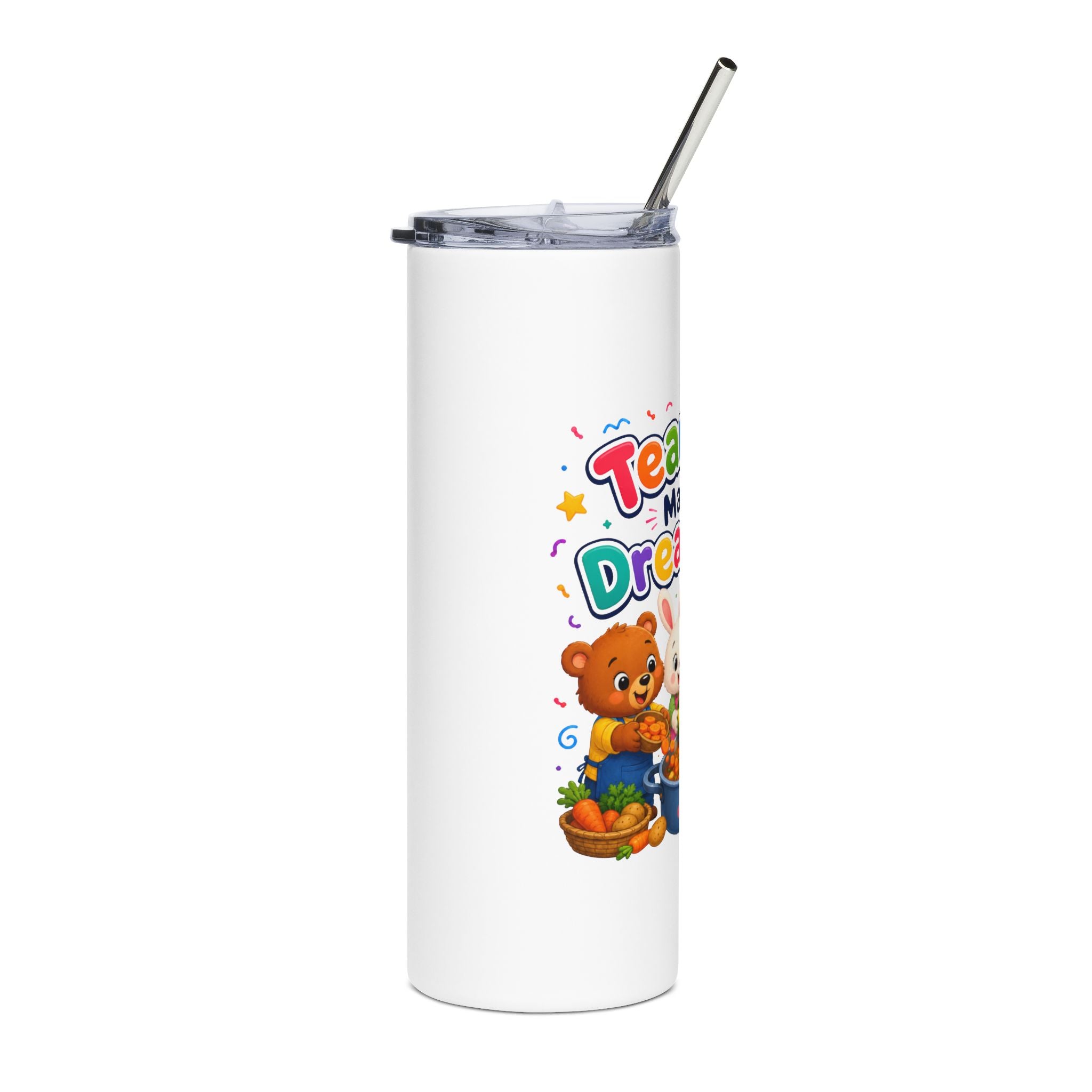 20oz Stainless Tumbler — "Teamwork Makes the Dream Work" Kids Cartoon Bottle