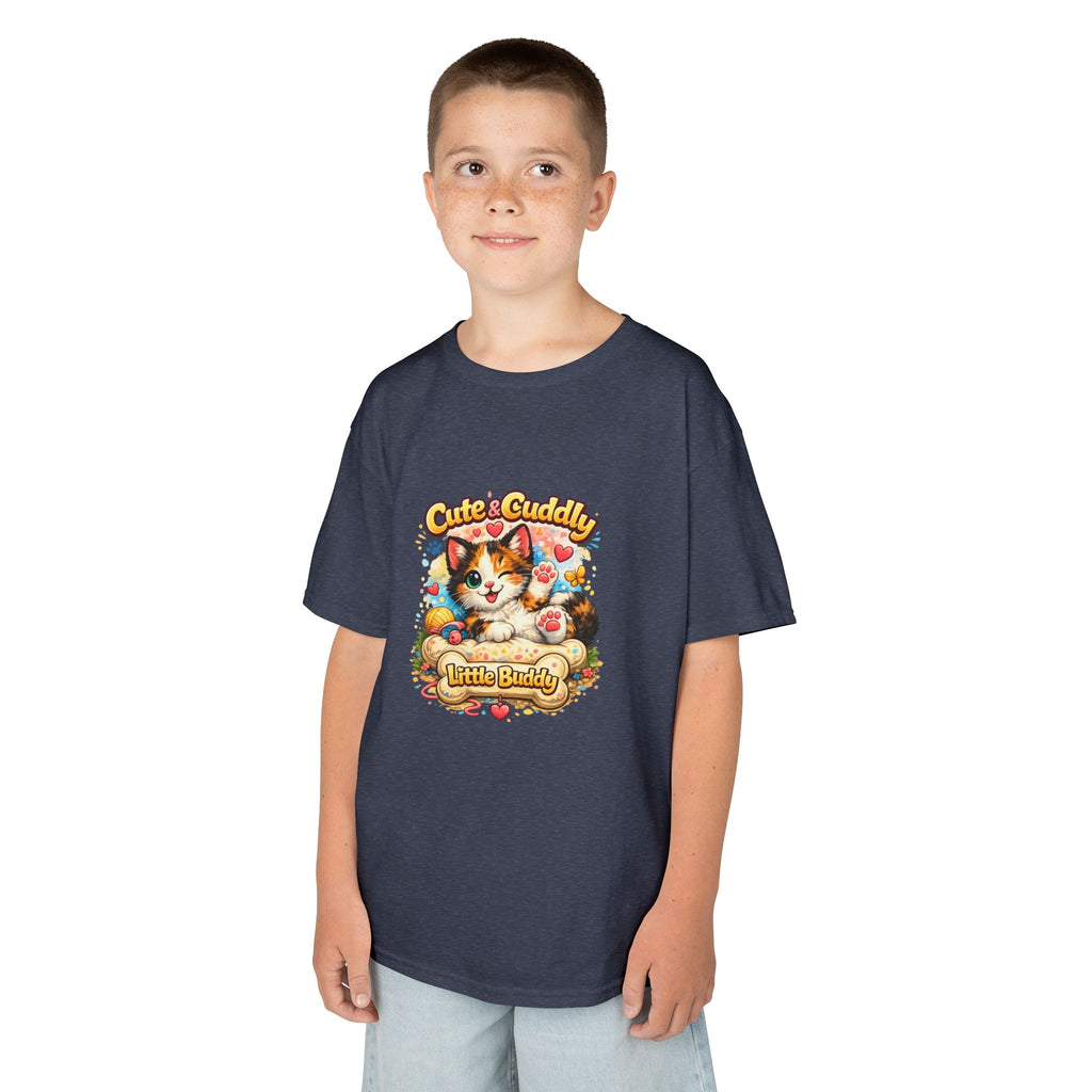 Kids T-Shirt — "Cute & Cuddly Little Buddy" Cat Graphic Tee