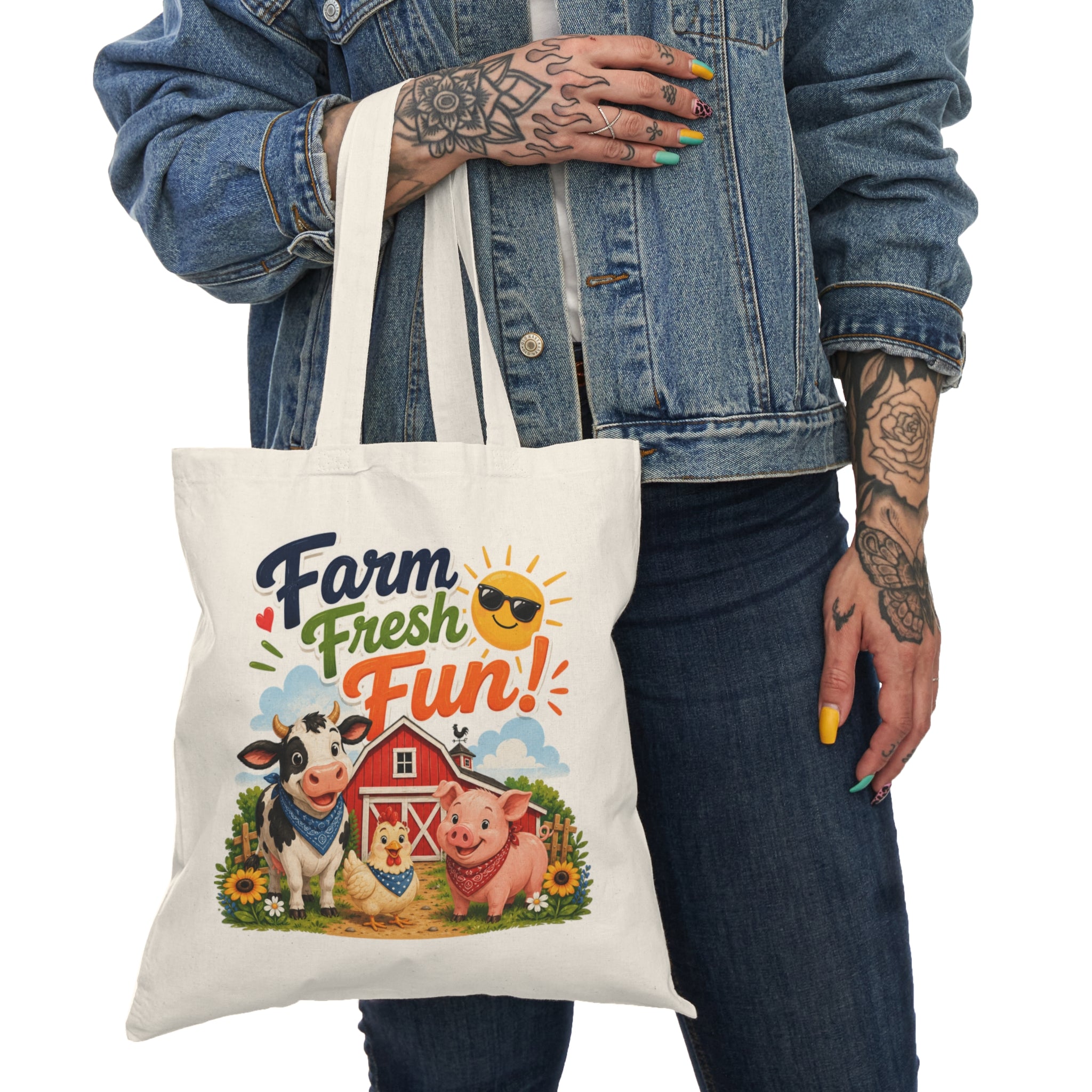 Tote Bag — "Farm Fresh Fun!" Cute Barnyard Tote for Farmers Market & Kids