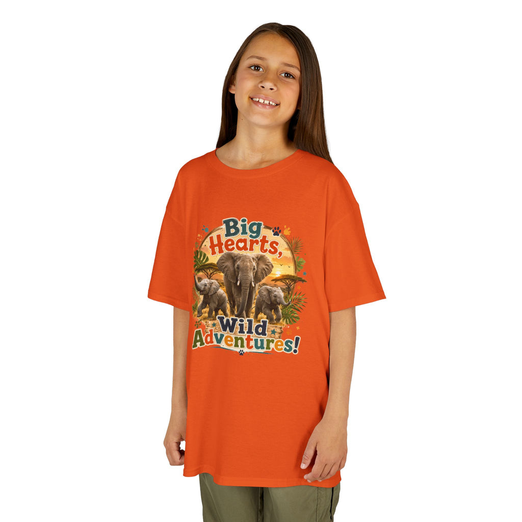Kids T-Shirt — “Big Hearts, Wild Adventures!” Elephant Safari Shirt for Kids, Cute Animal Adventure Tee