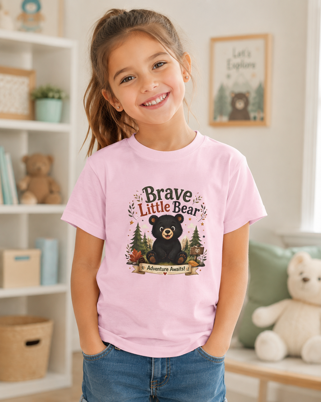 Kids Tee — "Brave Little Bear" Adventure Graphic Shirt