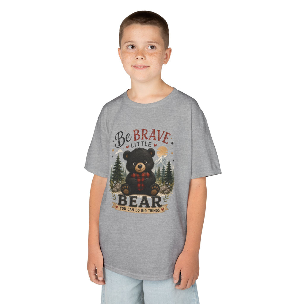 Kids T‑Shirt — "Be Brave Little Bear" Cute Woodland Bear Tee for Children, Inspirational Adventure Gift