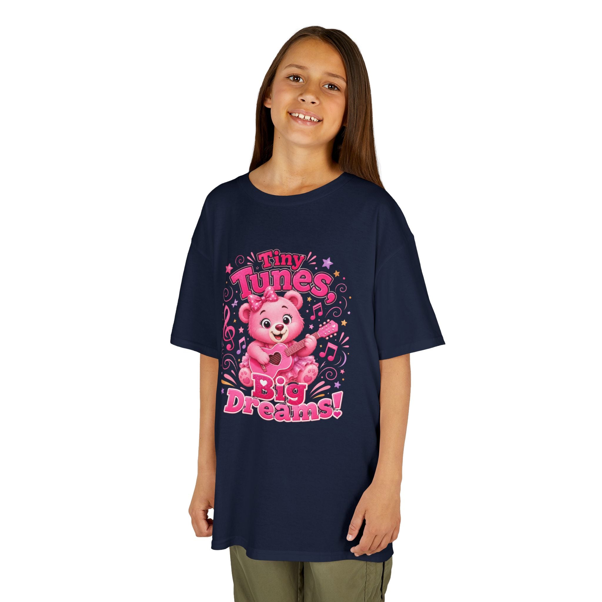 Kids T-Shirt — "Tiny Tunes, Big Dreams" Cute Pink Bear Music Tee