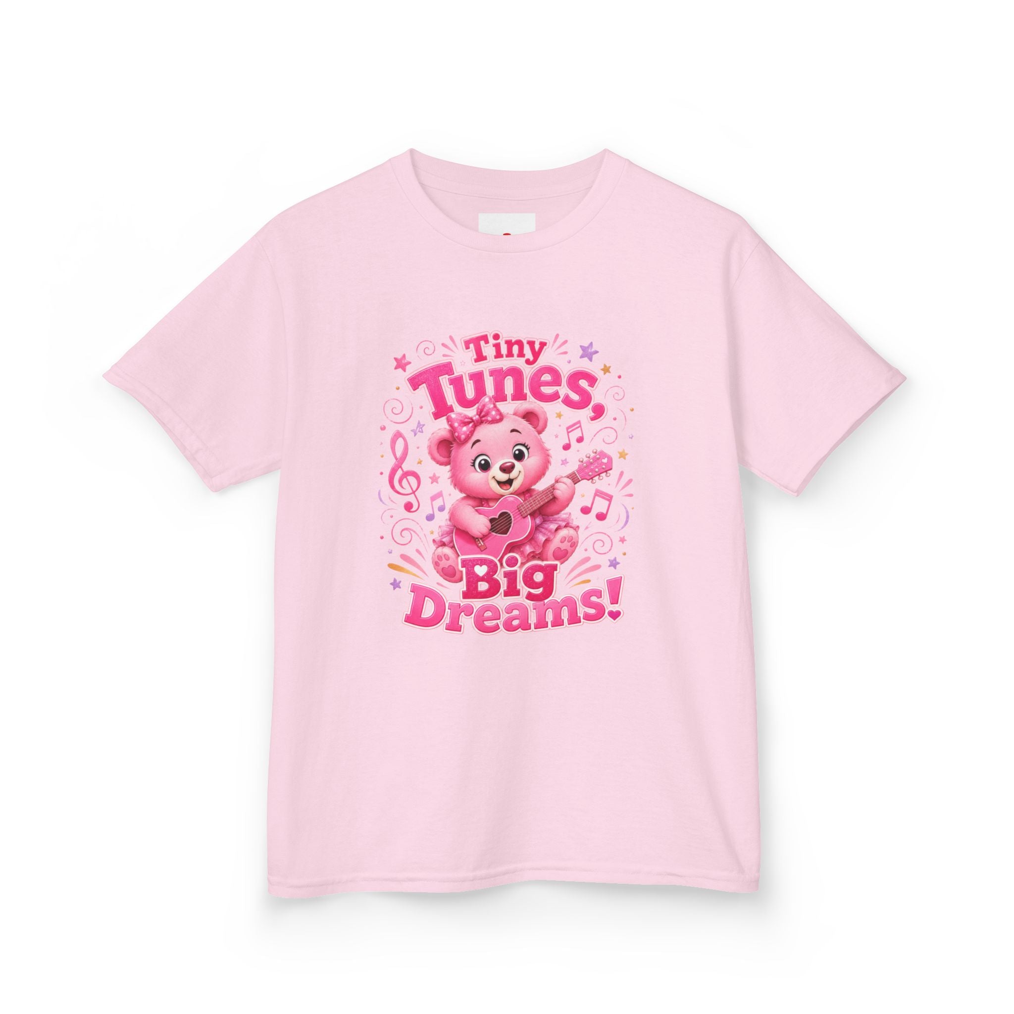 Kids T-Shirt — "Tiny Tunes, Big Dreams" Cute Pink Bear Music Tee