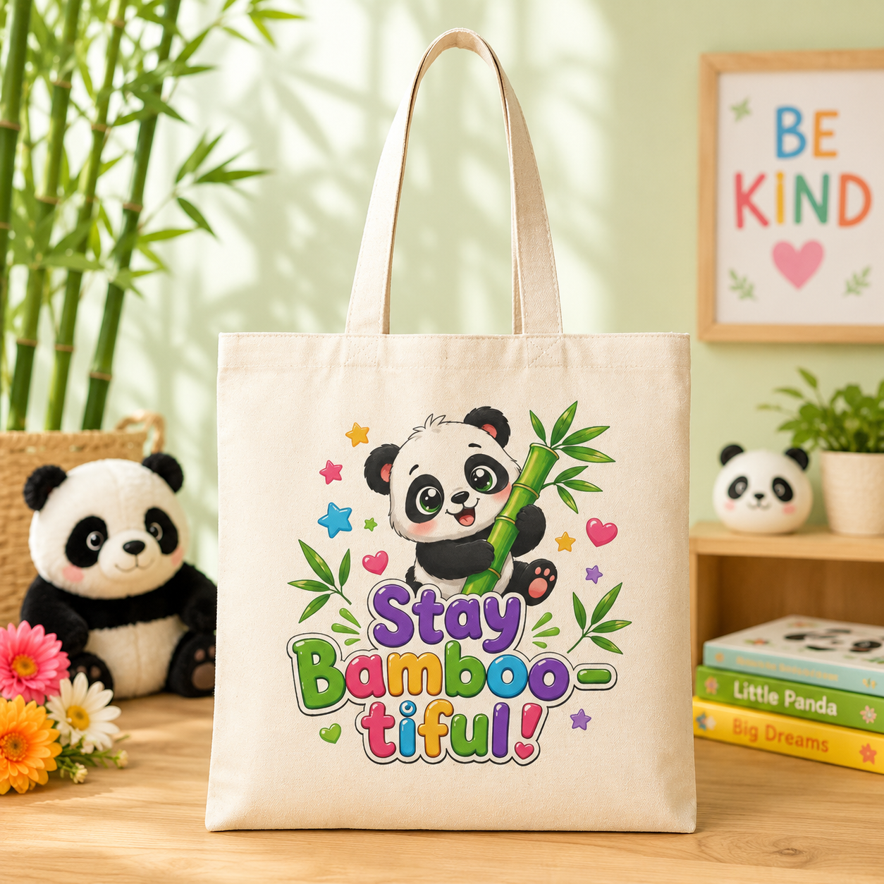 Stay Bambootiful Panda Tote Bag — Cute Eco-Friendly Grocery & Everyday Canvas Bag