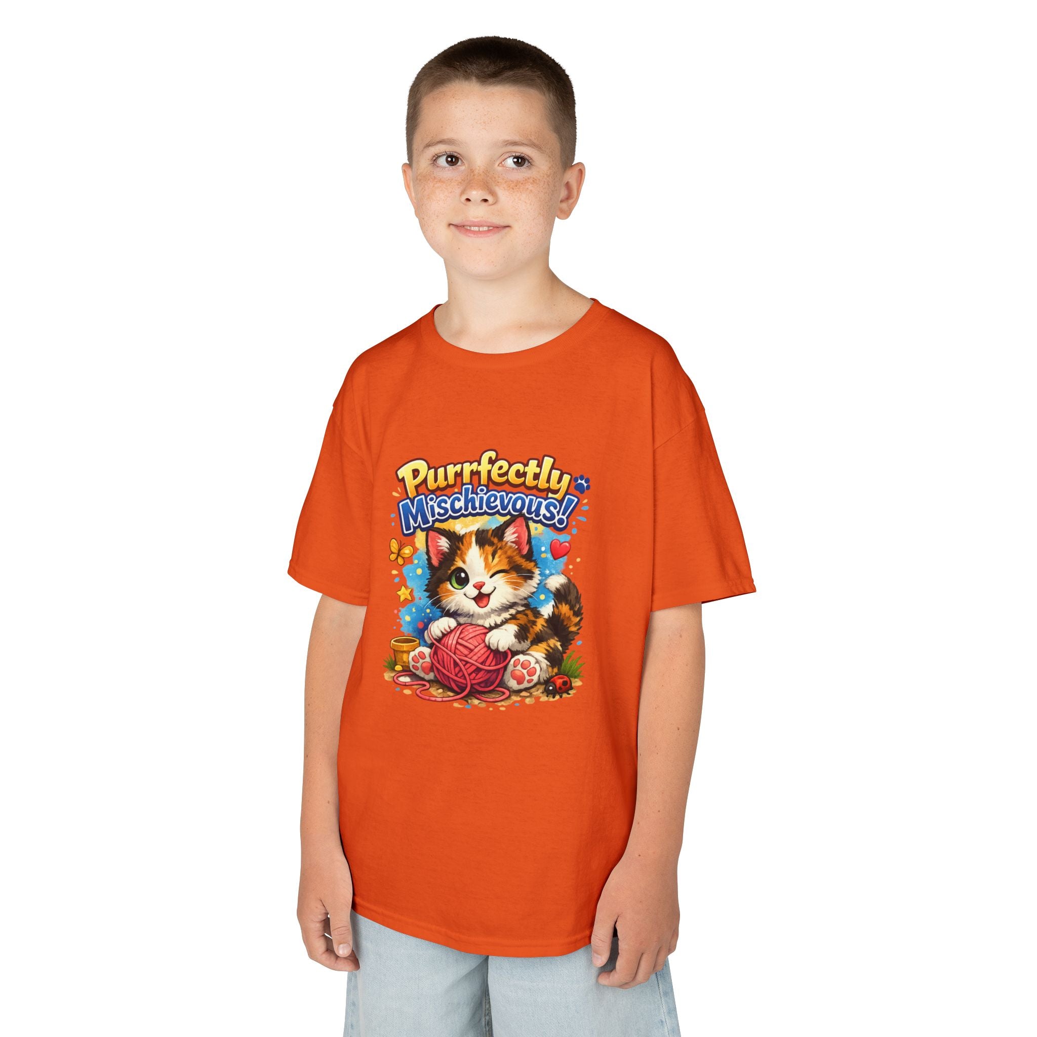Kids T-Shirt — "Purrfectly Mischievous" Cute Kitten Playing with Yarn