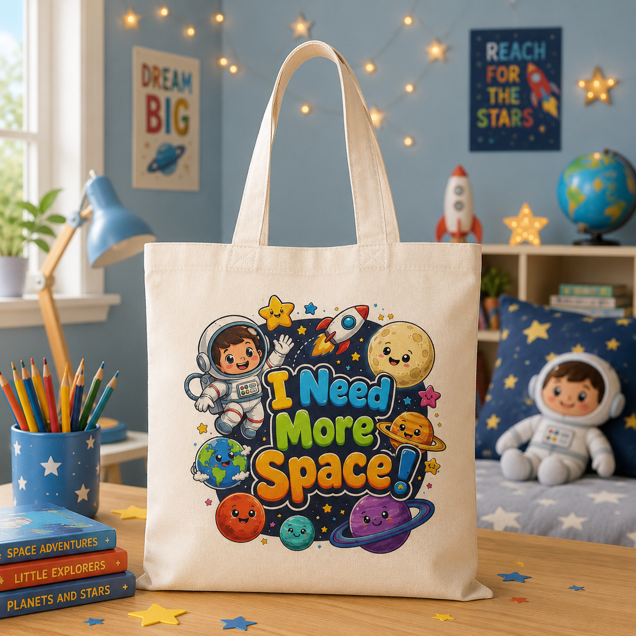 I Need More Space Cute Astronaut Tote Bag