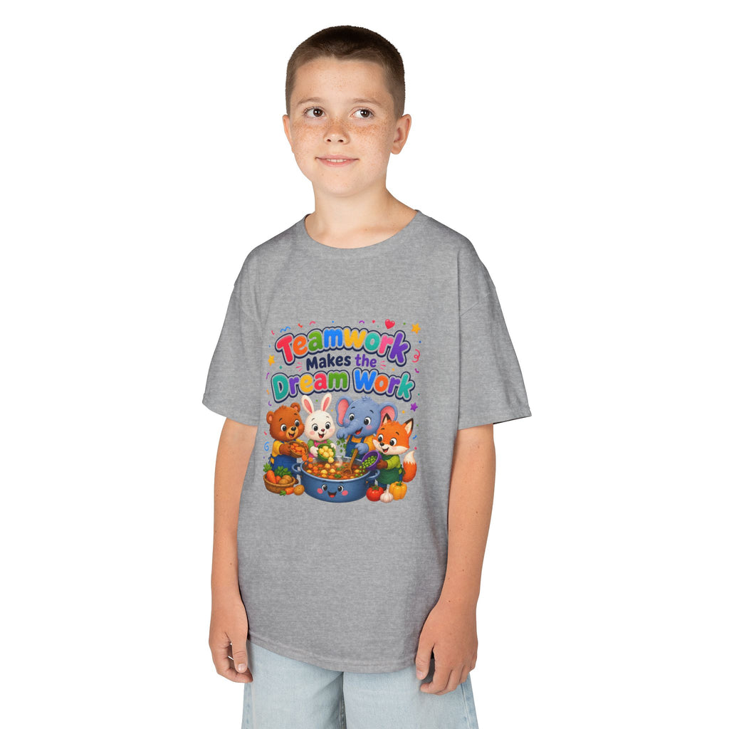 Kids Tee — “Teamwork Makes the Dream Work” Cute Animal Classroom Shirt