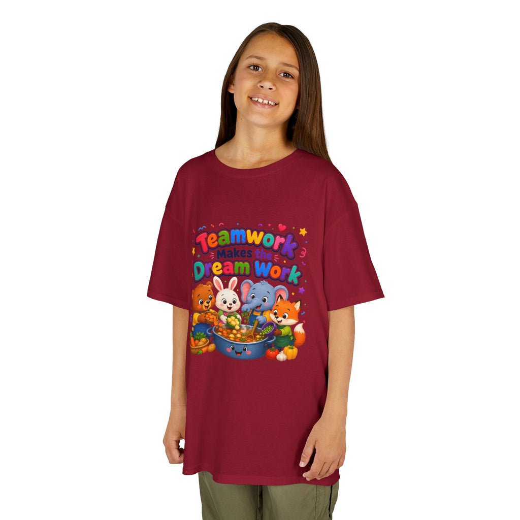Kids Tee — “Teamwork Makes the Dream Work” Cute Animal Classroom Shirt