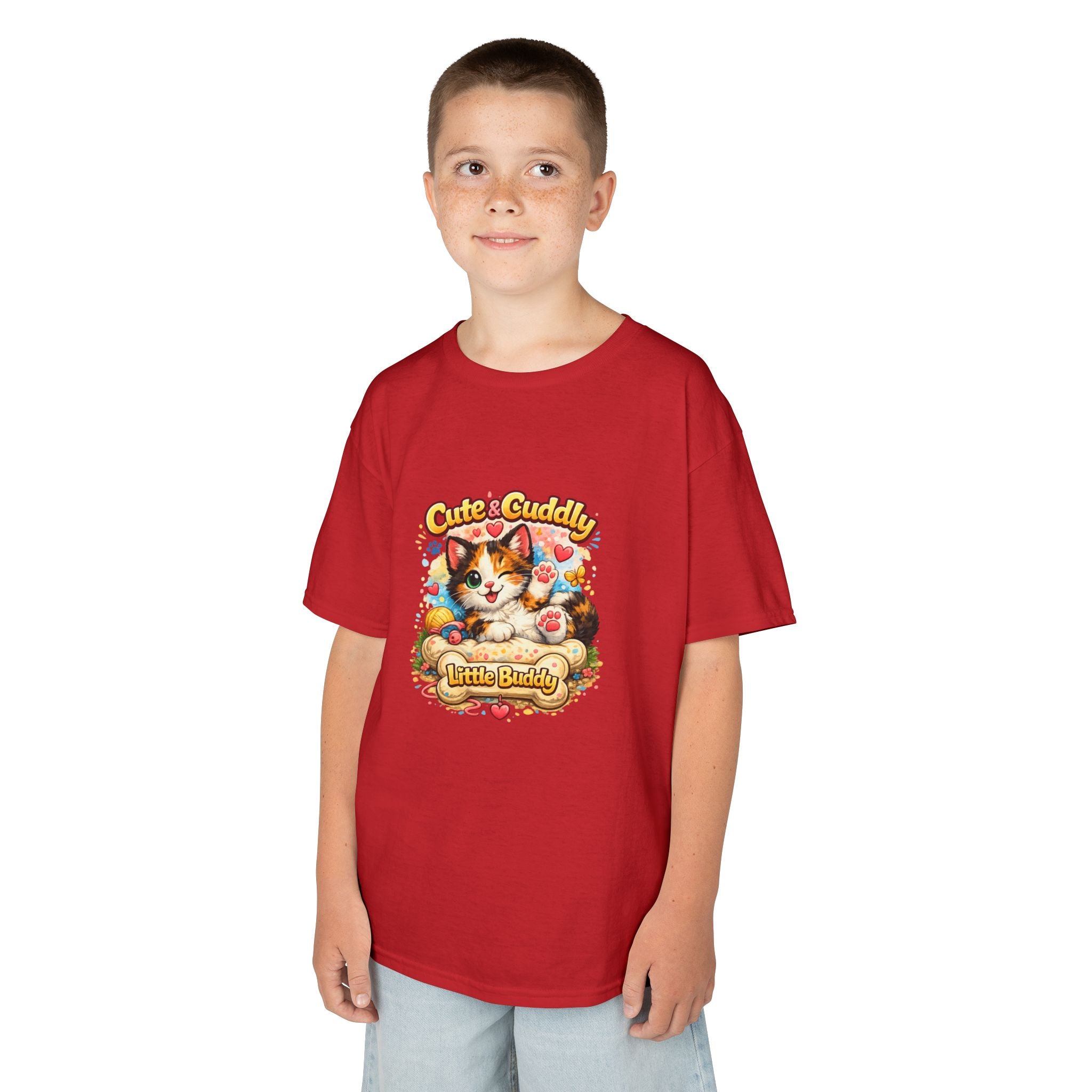 Kids T-Shirt — "Cute & Cuddly Little Buddy" Cat Graphic Tee