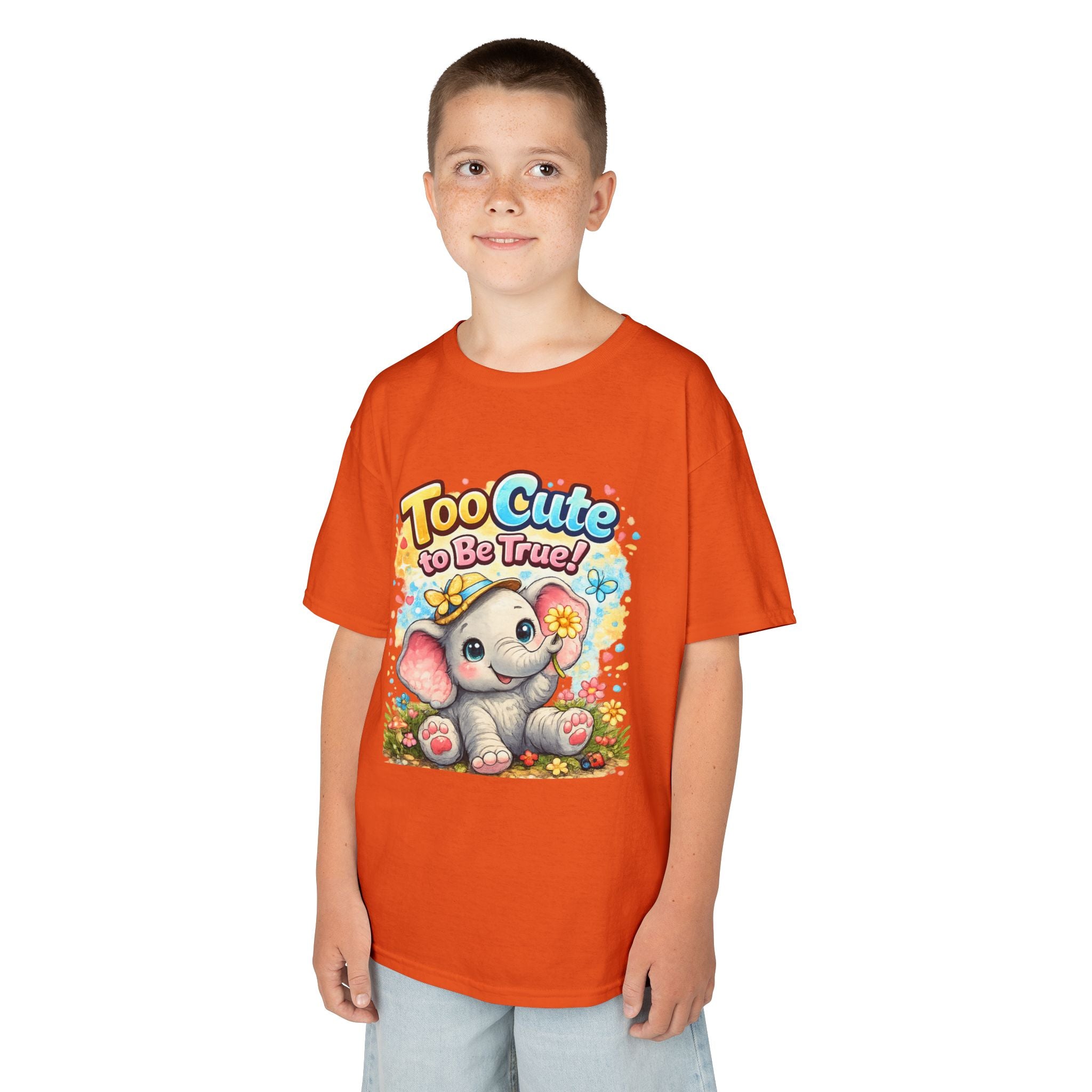 Kids Tee — "Too Cute to Be True" Elephant Graphic