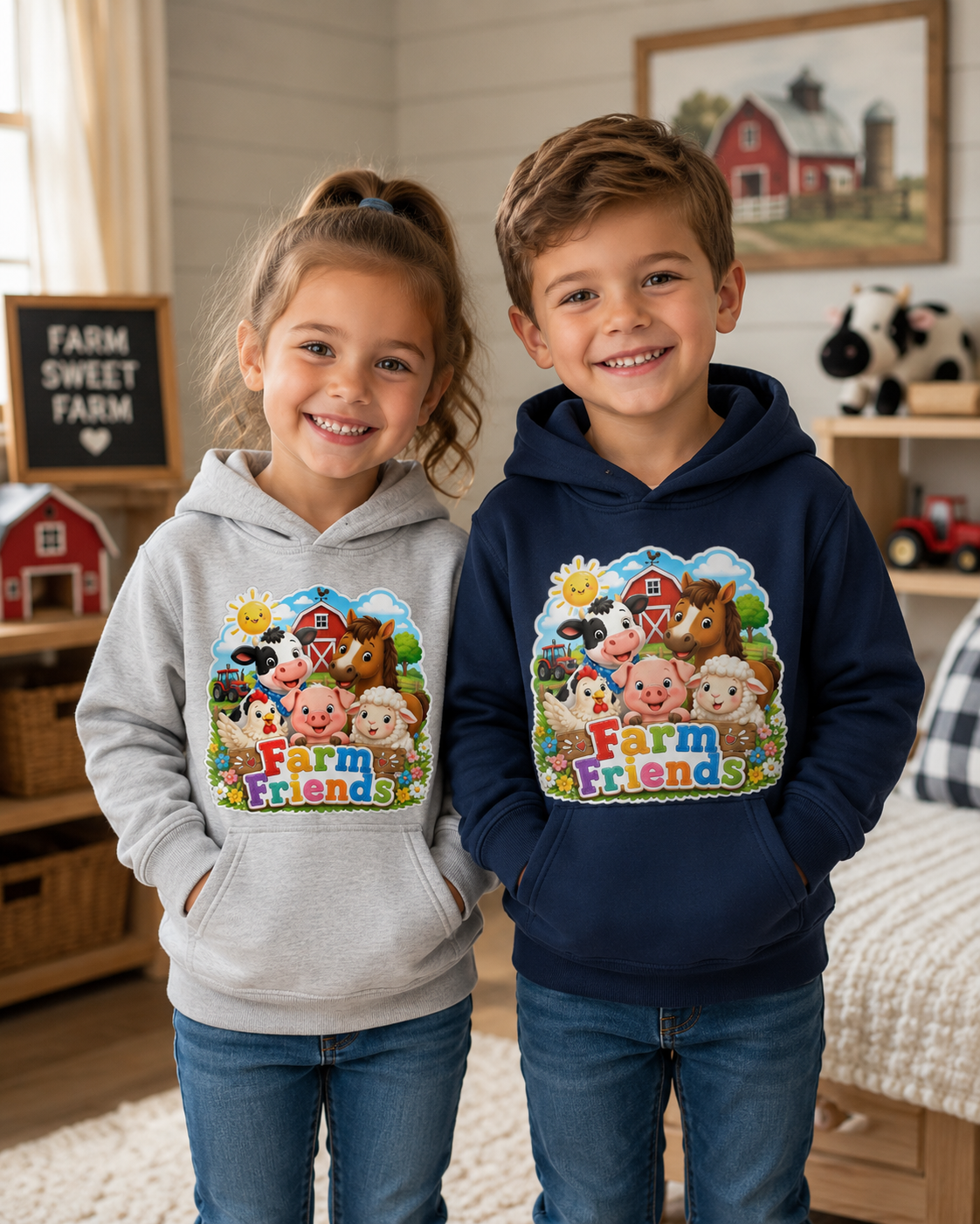 Kids Hoodie — Cute "Farm Friends" Animal Graphic Pullover for Toddlers & Children