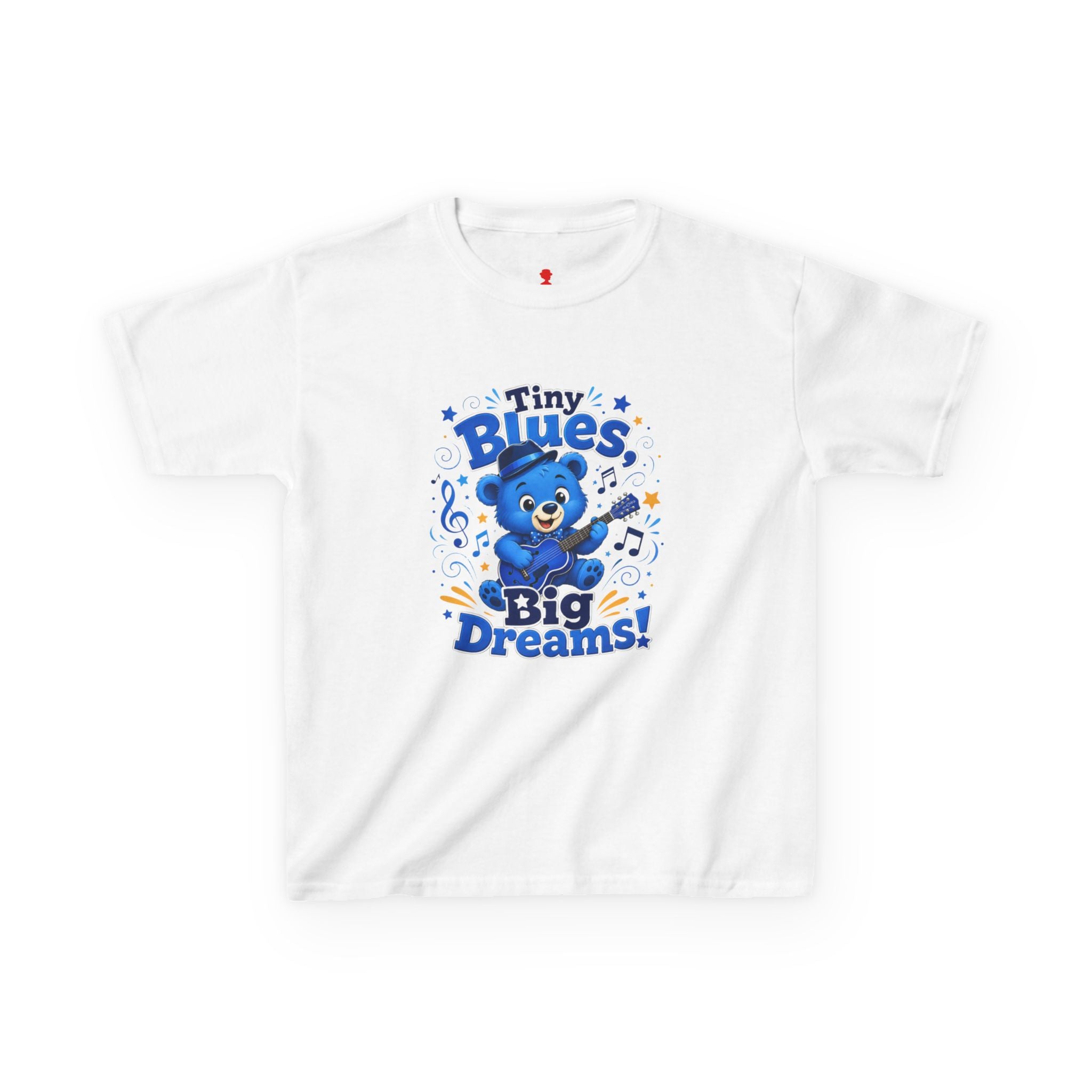 Kids Tee - "Tiny Blues, Big Dreams!" Cute Blue Bear Music Graphic