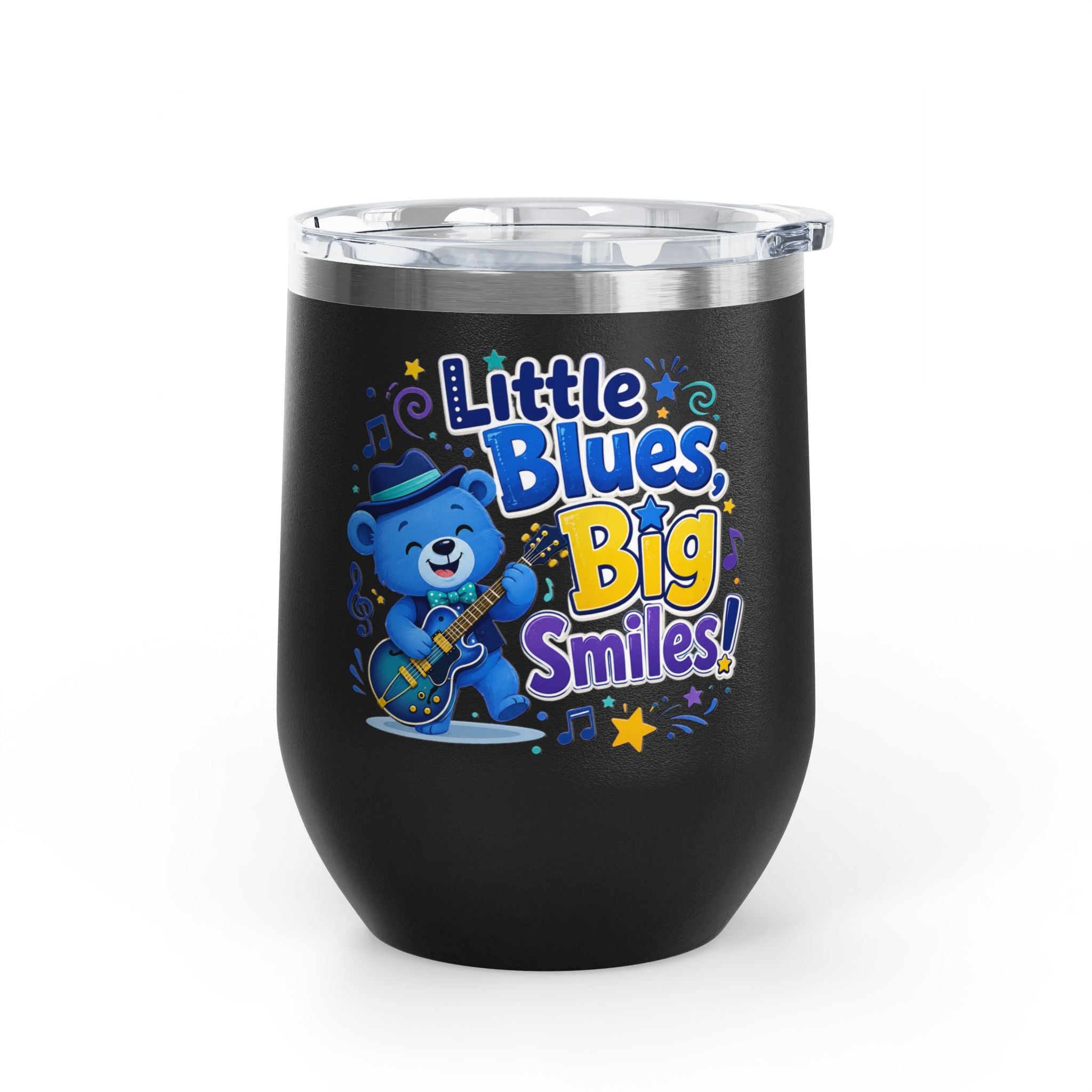 "Little Blues, Big Smiles" Cute Blue Bear Music 12oz Insulated
