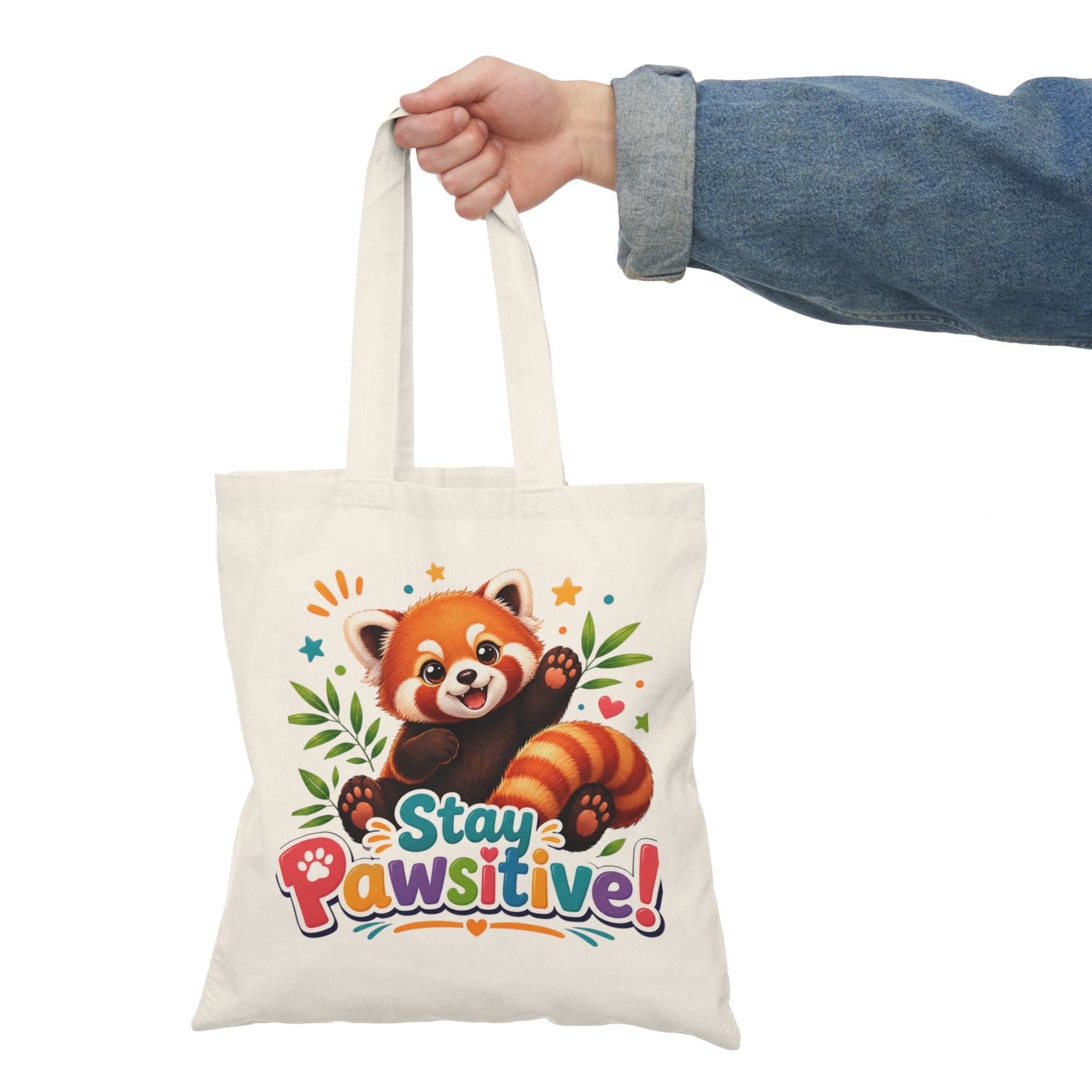 Stay Pawsitive Red Panda Tote Bag — Cute Eco-Friendly Grocery & Everyday Canvas Tote