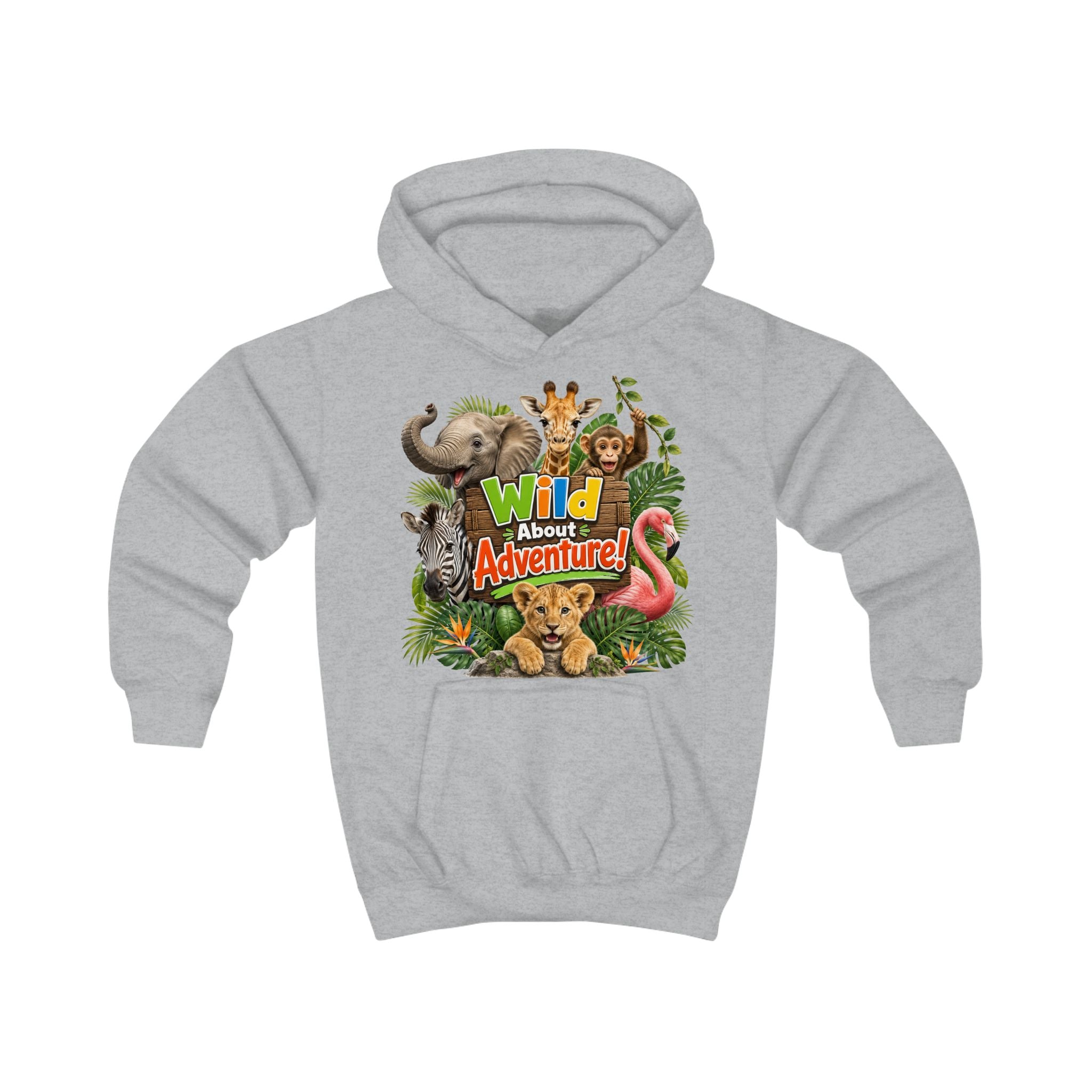 Kids Hoodie - "Wild About Adventure" Cute Jungle Animal Graphic Hoodie for Boys & Girls