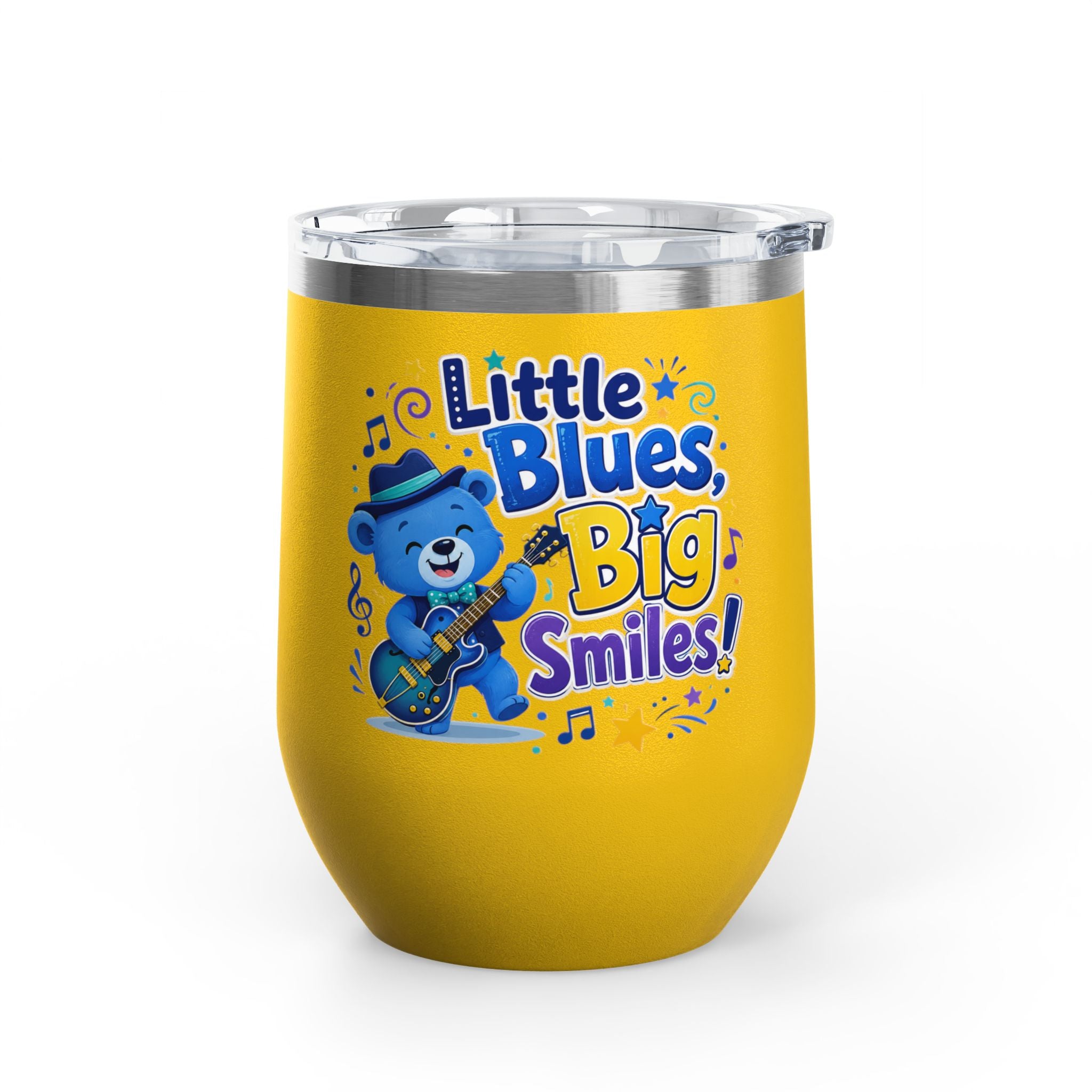 "Little Blues, Big Smiles" Cute Blue Bear Music 12oz Insulated