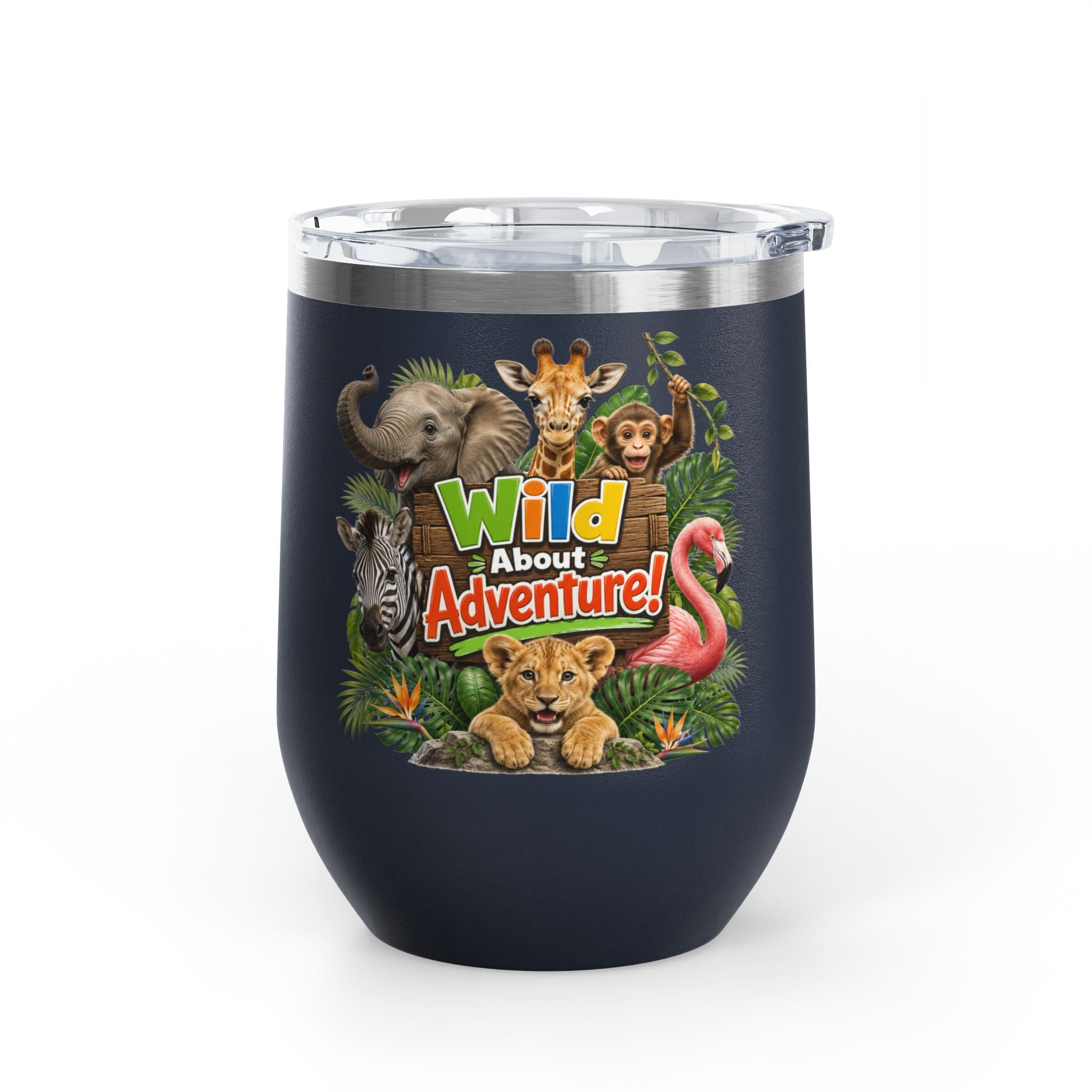 12oz Tumbler — "Wild About Adventure!" Safari Animal Travel Cup