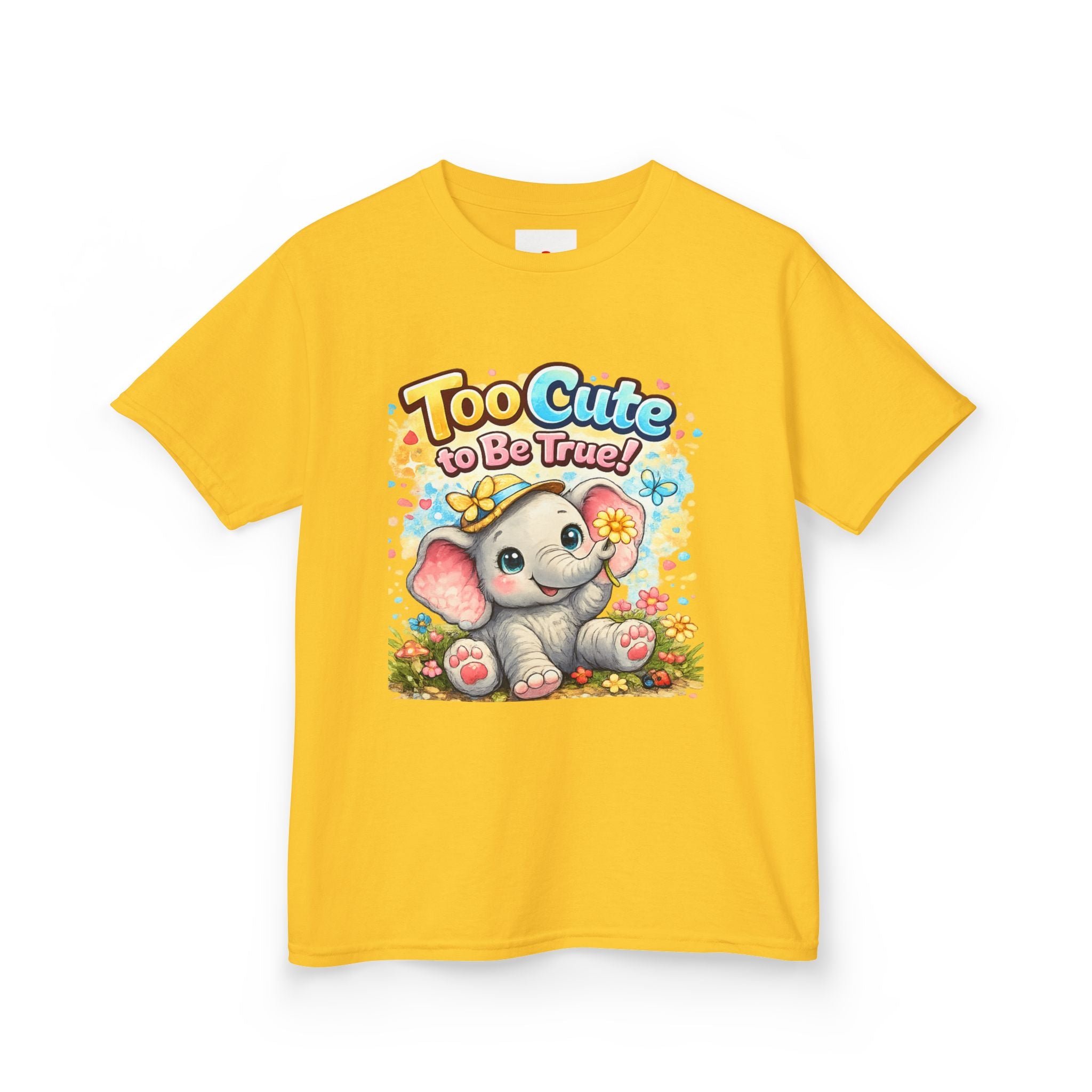 Kids Tee — "Too Cute to Be True" Elephant Graphic