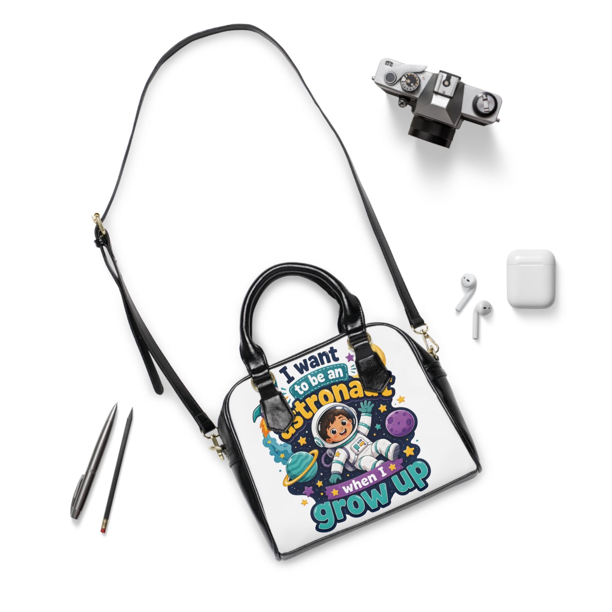 Shoulder Handbag — "I Want to Be an Astronaut When I Grow Up" Kids Space Tote