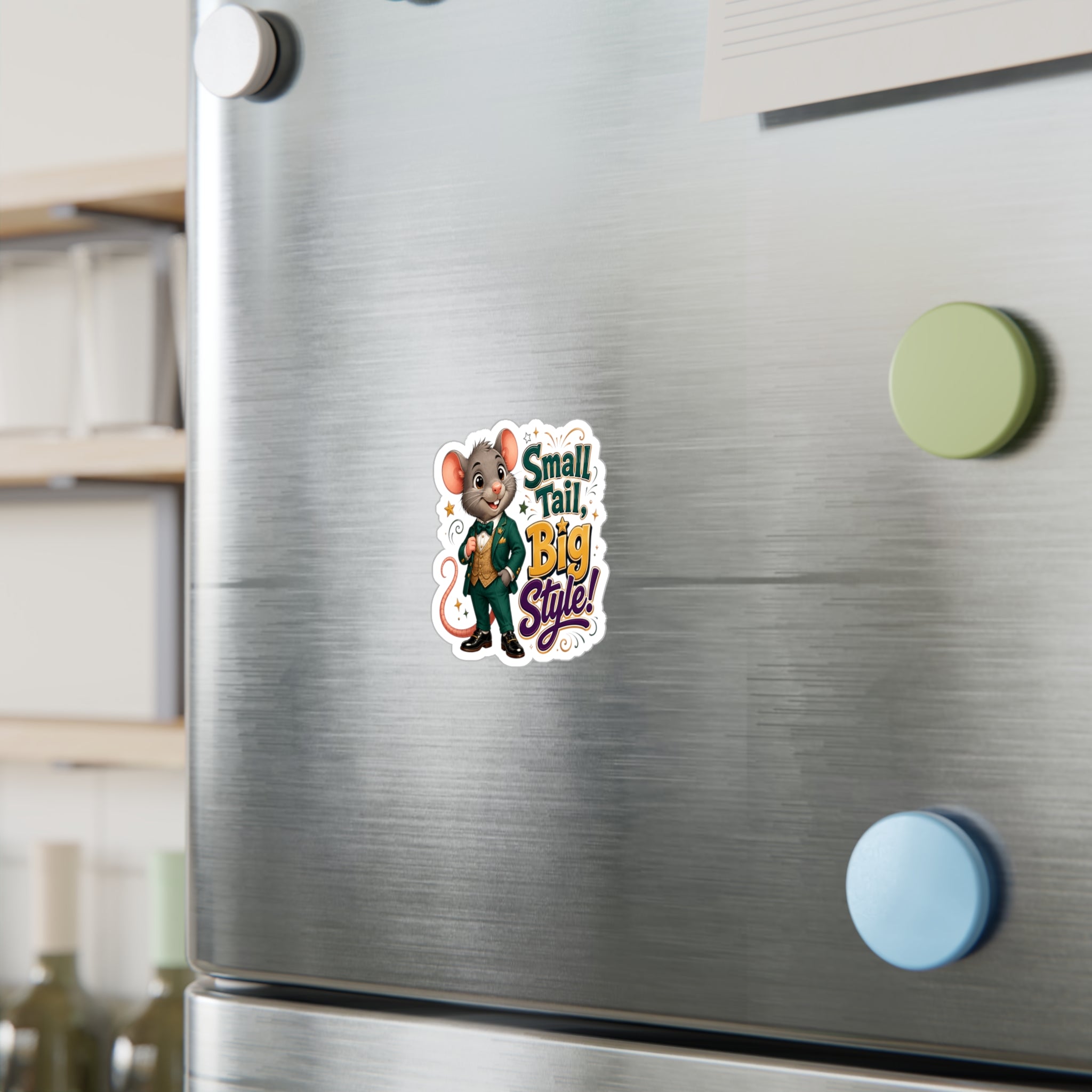 Sticker — "Small Tail, Big Style!" Cute Dressed Mouse Kiss-Cut Vinyl Decal