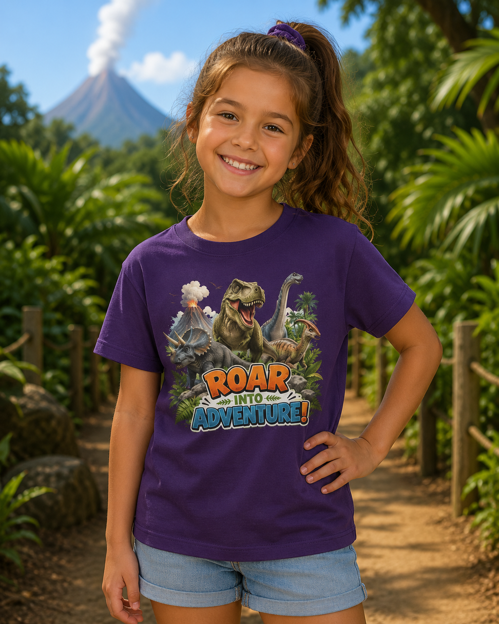 Kids Dinosaur Tee - "Roar Into Adventure" Graphic Shirt for Boys & Girls