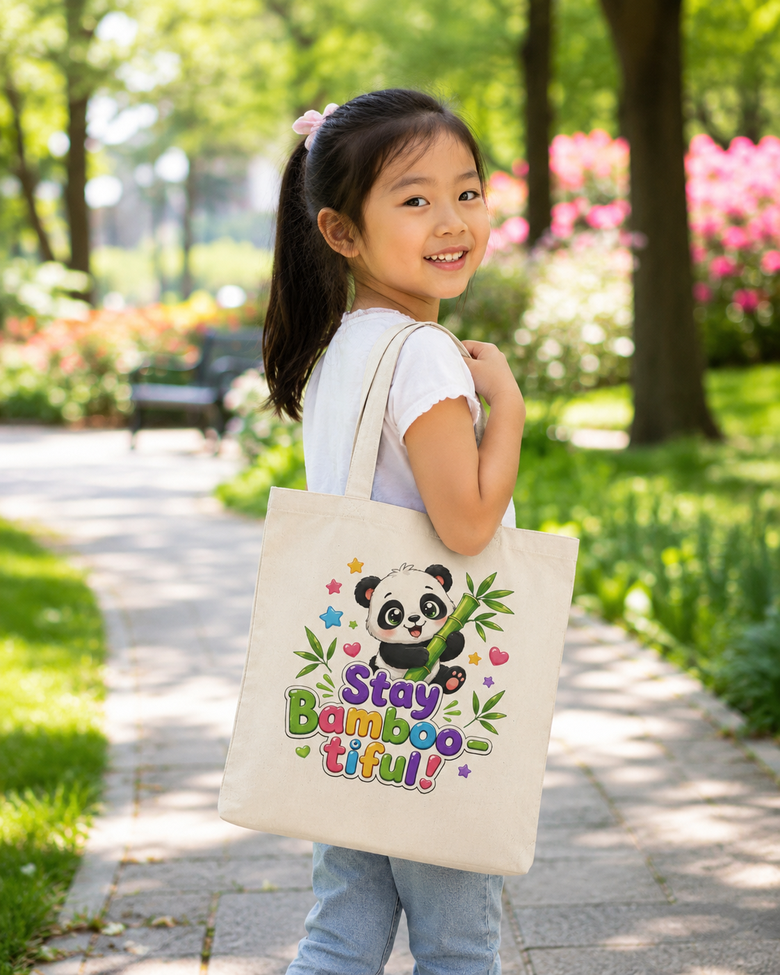 Stay Bambootiful Panda Tote Bag — Cute Eco-Friendly Grocery & Everyday Canvas Bag