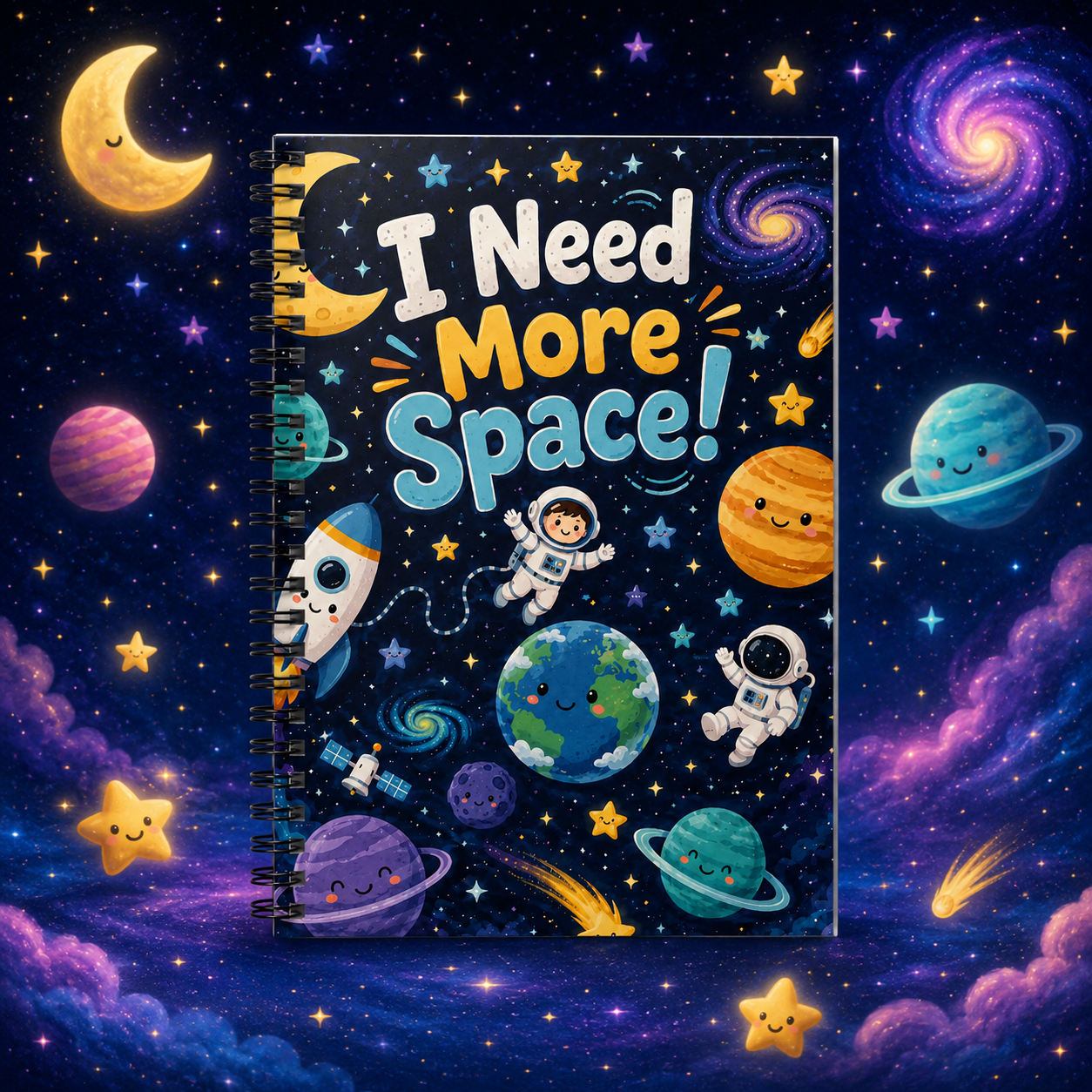 I Need More Space! Spiral Notebook – Cute Spacekids Ruled Journal