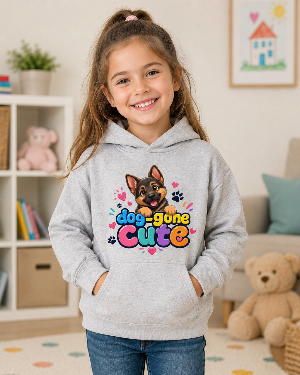 Dog-Gone Cute Kids Hoodie — Playful German Shepherd Paw Print Design