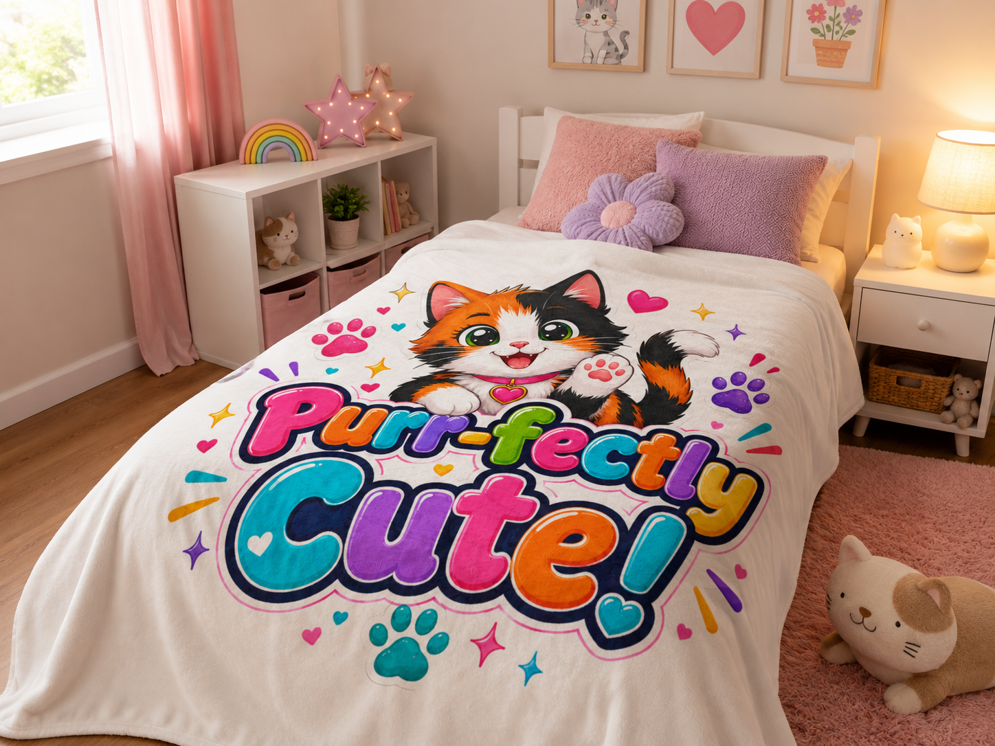 Purr-fectly Cute! Cat Plush Blanket — Soft Polyester Throw for Kids & Cat Lovers