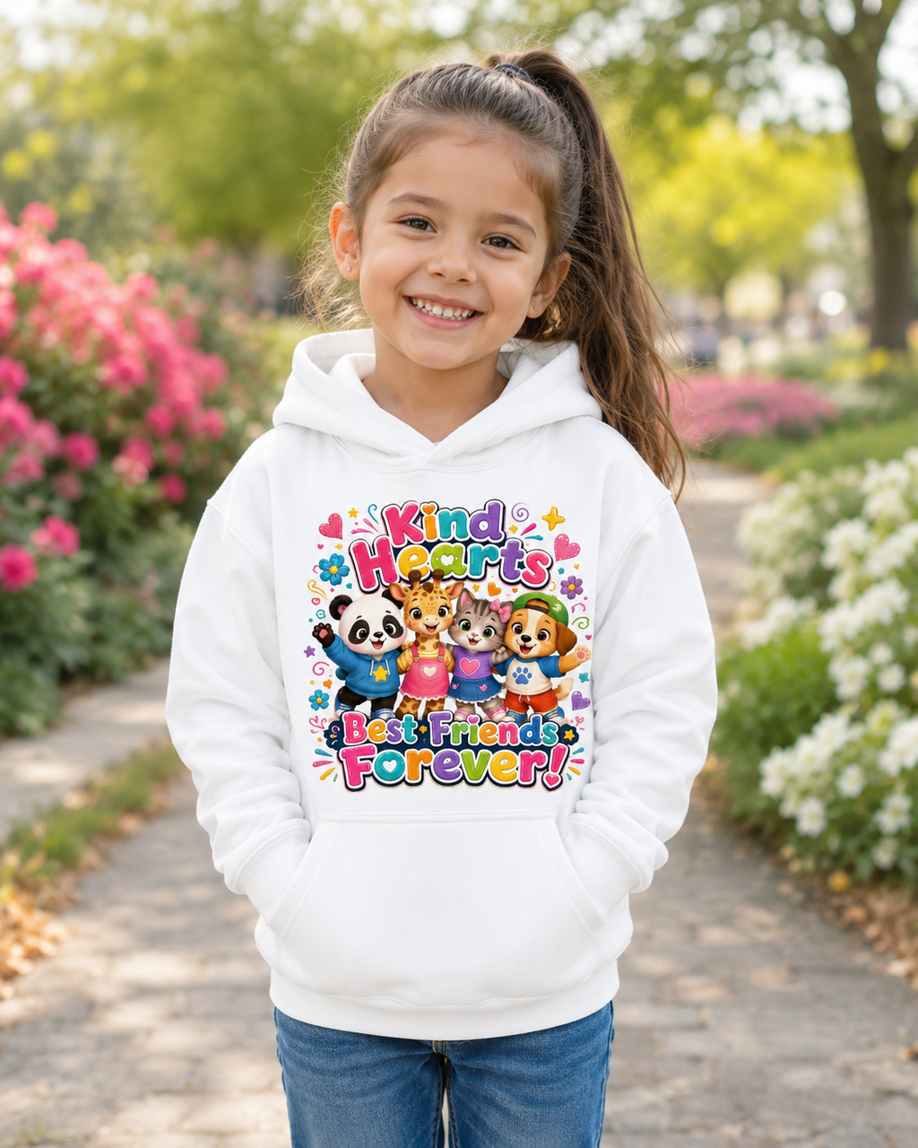 Kids Hoodie - "Kind Hearts Best Friends Forever" Cute Animal Friendship Hoodie